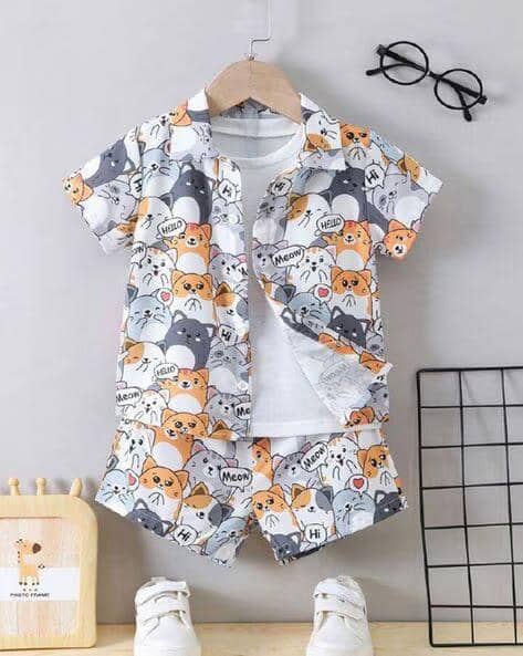 Ocvito Pack of 1 Baby Boys Cotton Blend Shirt & Shorts Set ( Dark Grey )