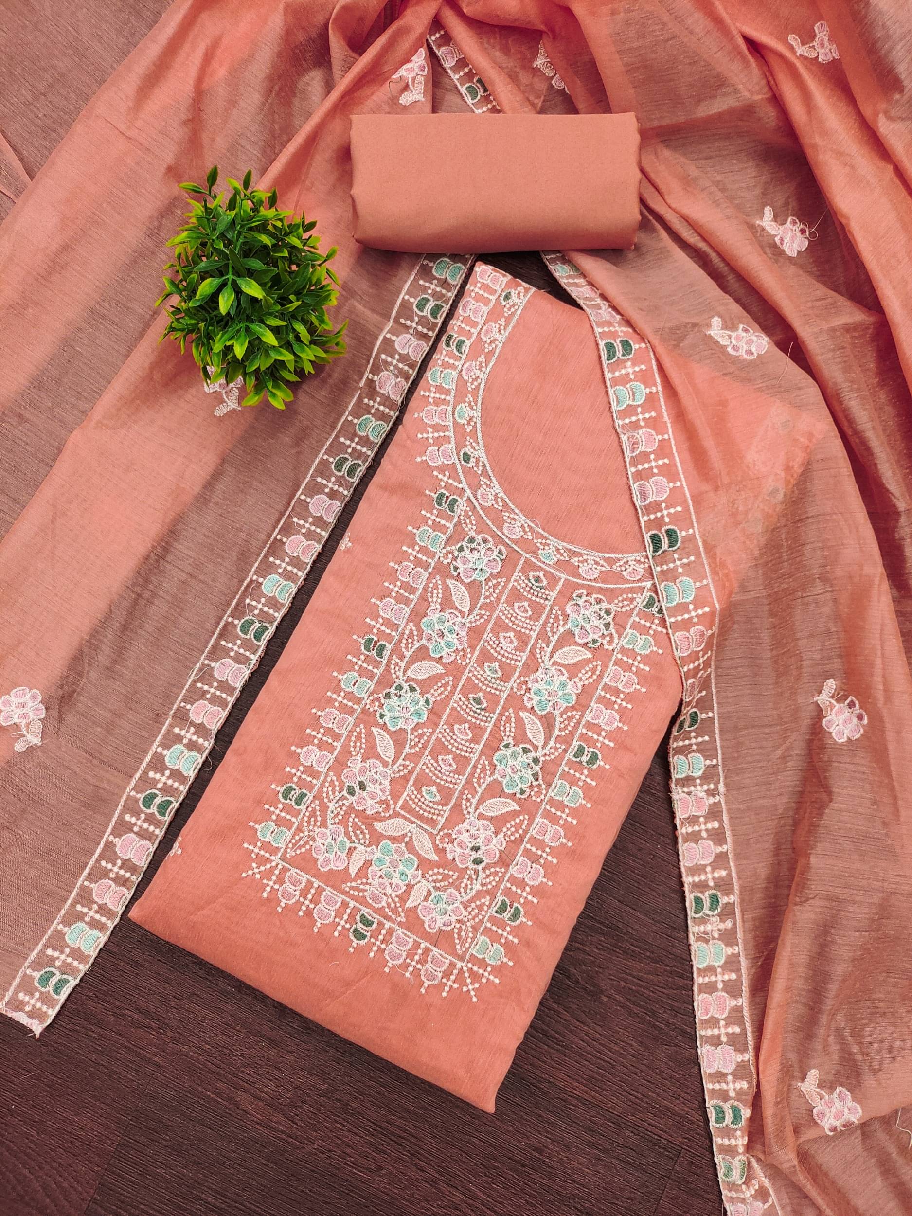     			PANZORA Women Chanderi Unstitched Dress Material ( Orange )