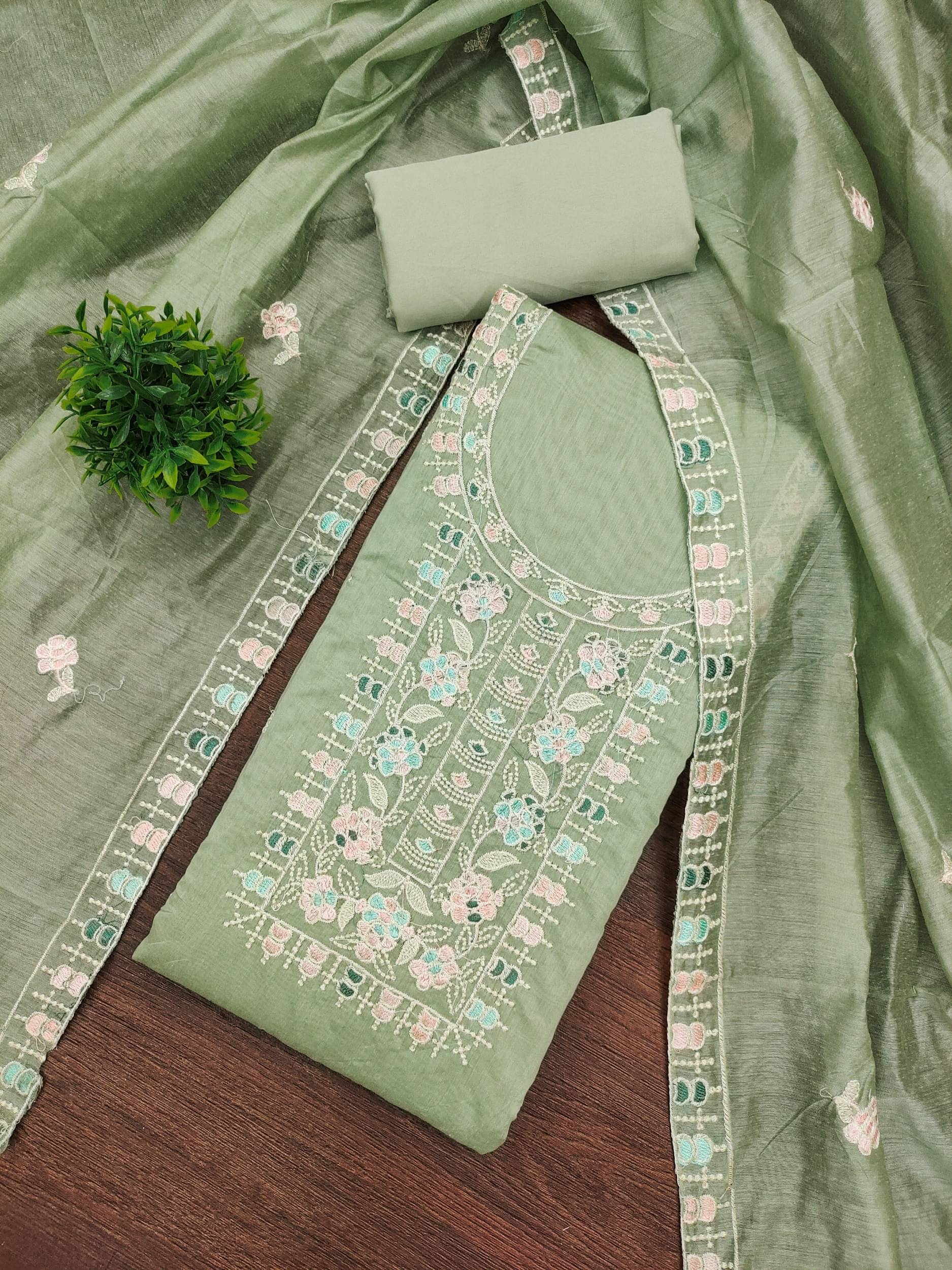     			PANZORA Women Chanderi Unstitched Dress Material ( Green )