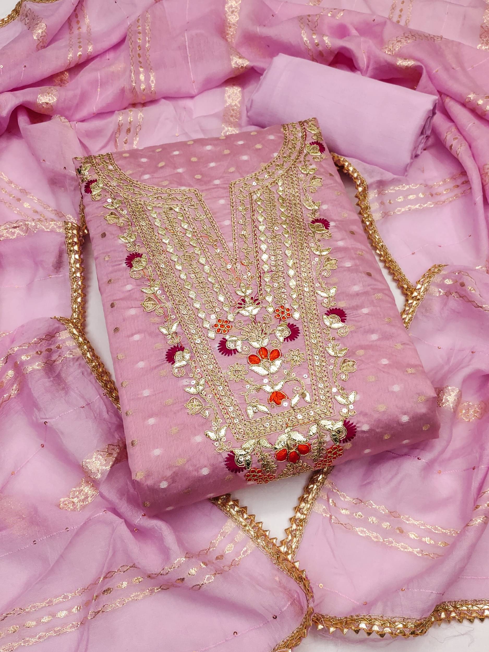     			PANZORA Women Chanderi Unstitched Dress Material ( Pink )