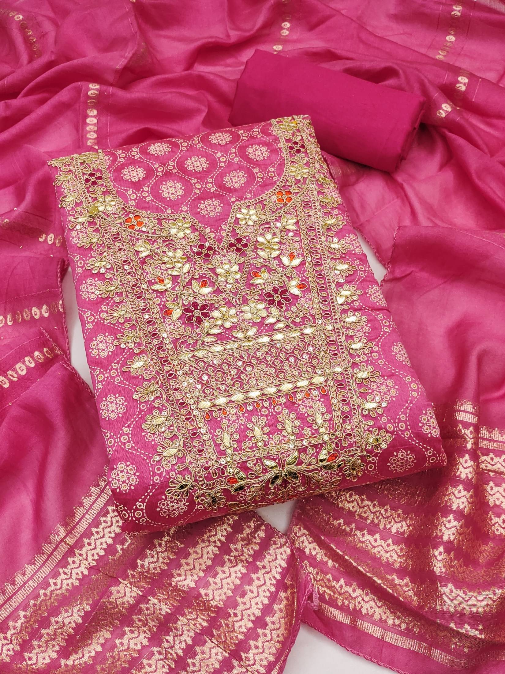     			PANZORA Women Chanderi Unstitched Dress Material ( Pink )