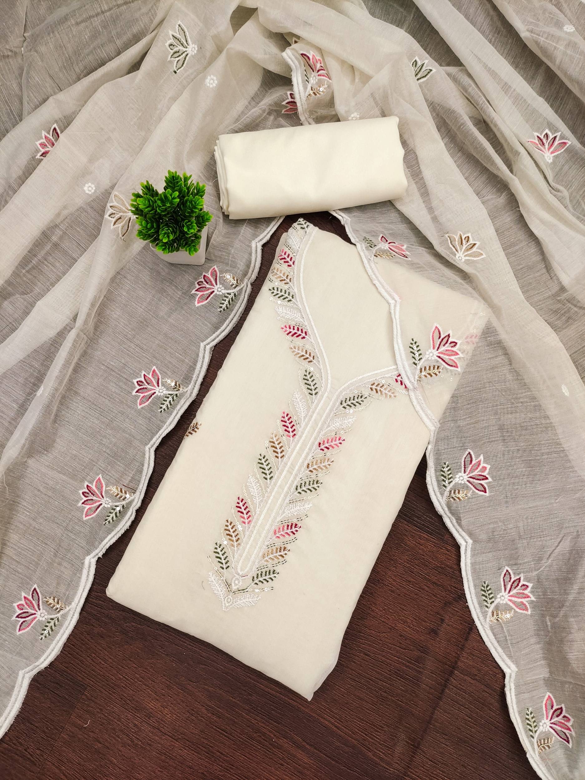     			PANZORA Women Chanderi Unstitched Dress Material ( Off White )