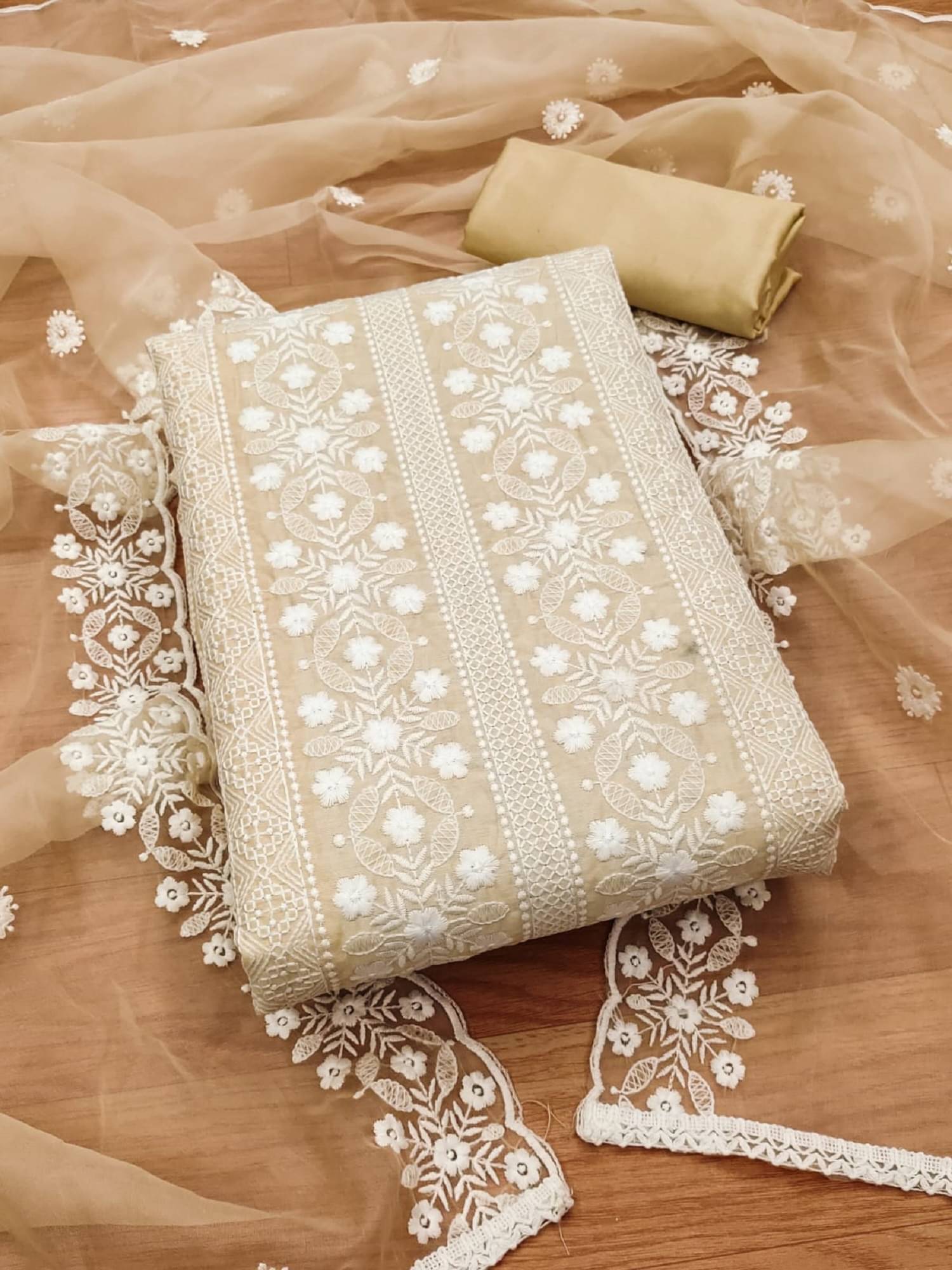 PANZORA Women Chanderi Unstitched Dress Material ( Beige ) PANZORA Women Chanderi Unstitched Dress Material ( Beige )