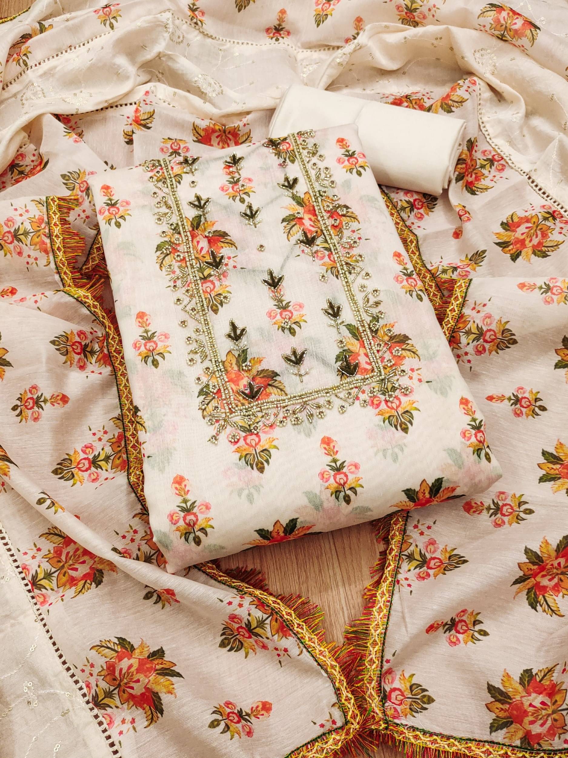    			PANZORA Women Chanderi Unstitched Dress Material ( White )