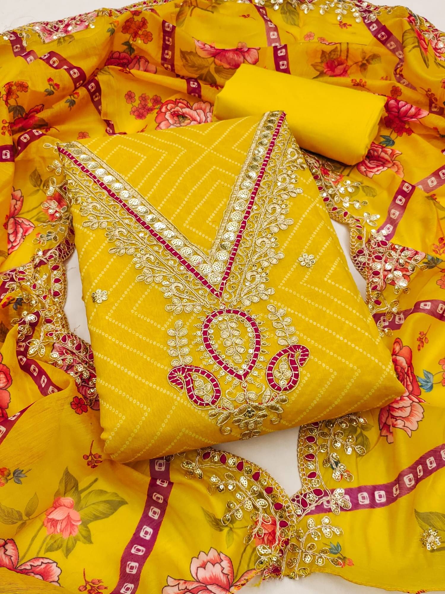     			PANZORA Women Chanderi Unstitched Dress Material ( Yellow )