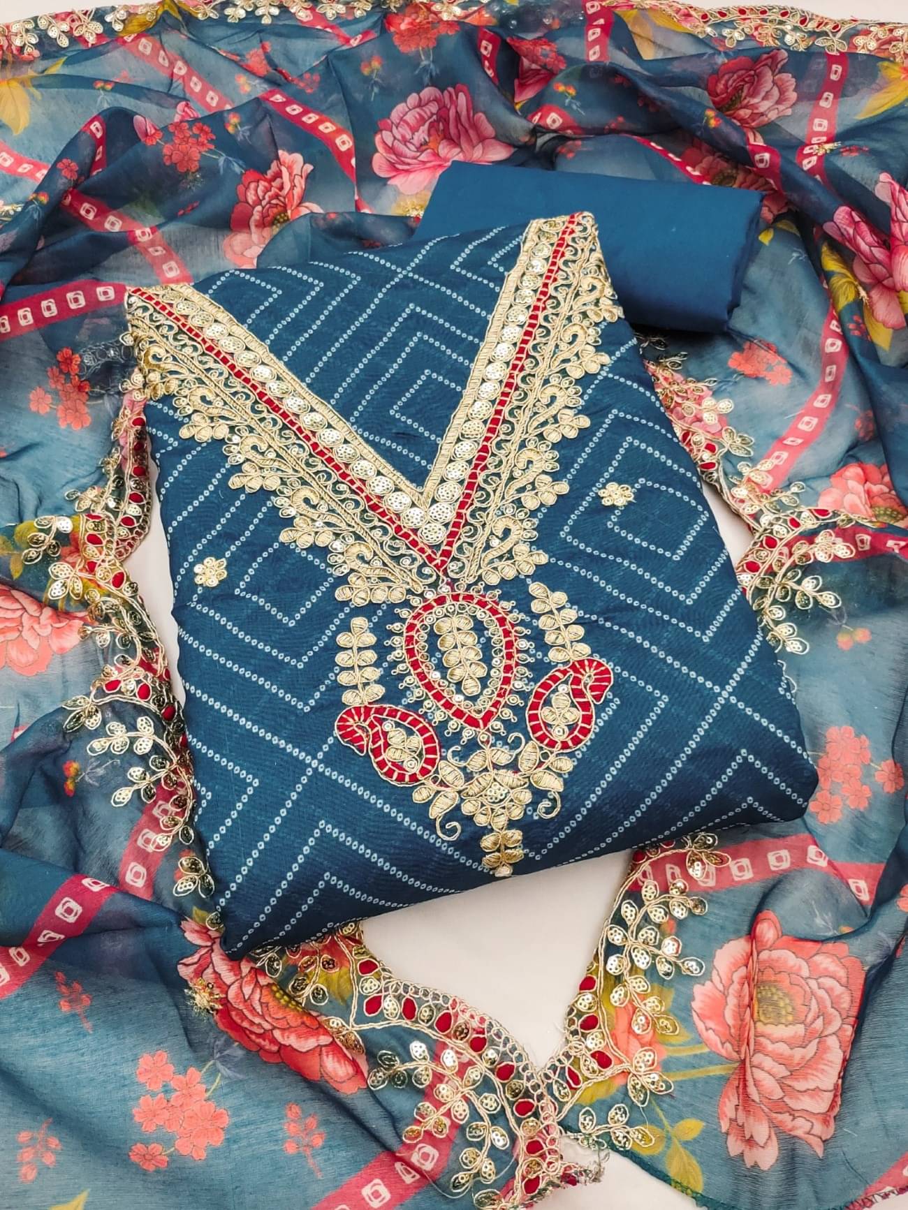     			PANZORA Women Chanderi Unstitched Dress Material ( Blue )