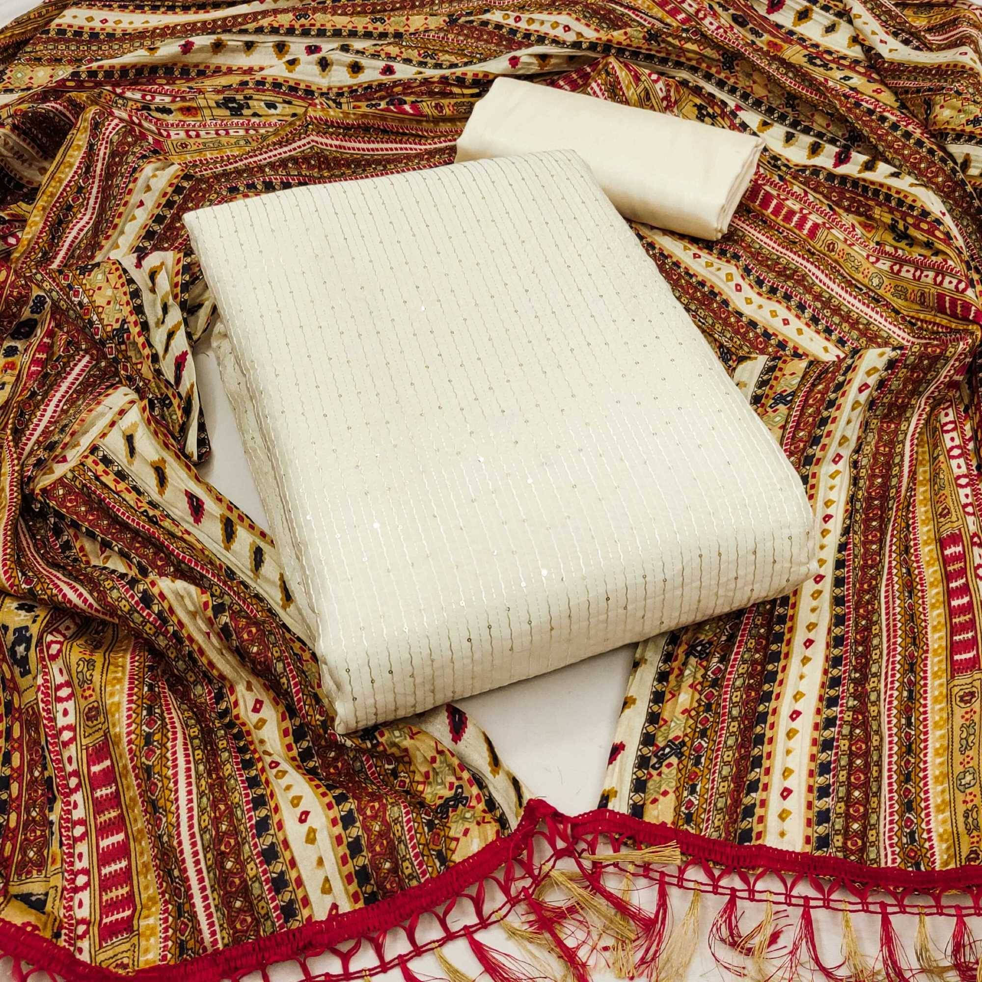     			PANZORA Women Chanderi Unstitched Dress Material ( White )
