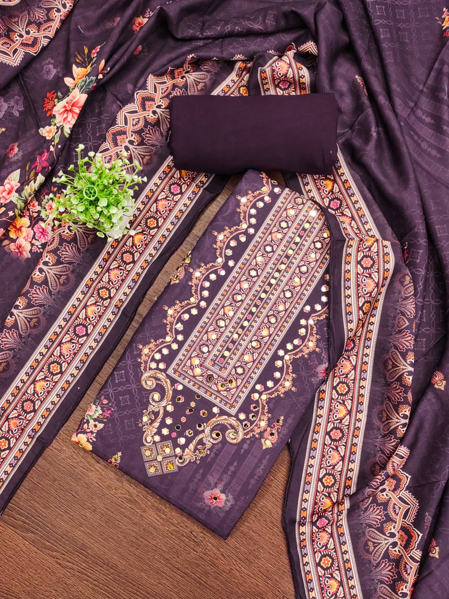 PANZORA Women Cotton Blend Unstitched Dress Material ( Purple ) PANZORA Women Cotton Blend Unstitched Dress Material ( Purple )