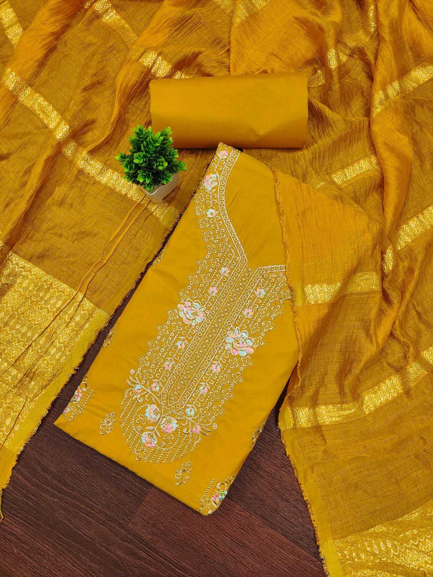     			PANZORA Women Cotton Blend Unstitched Dress Material ( Mustard )