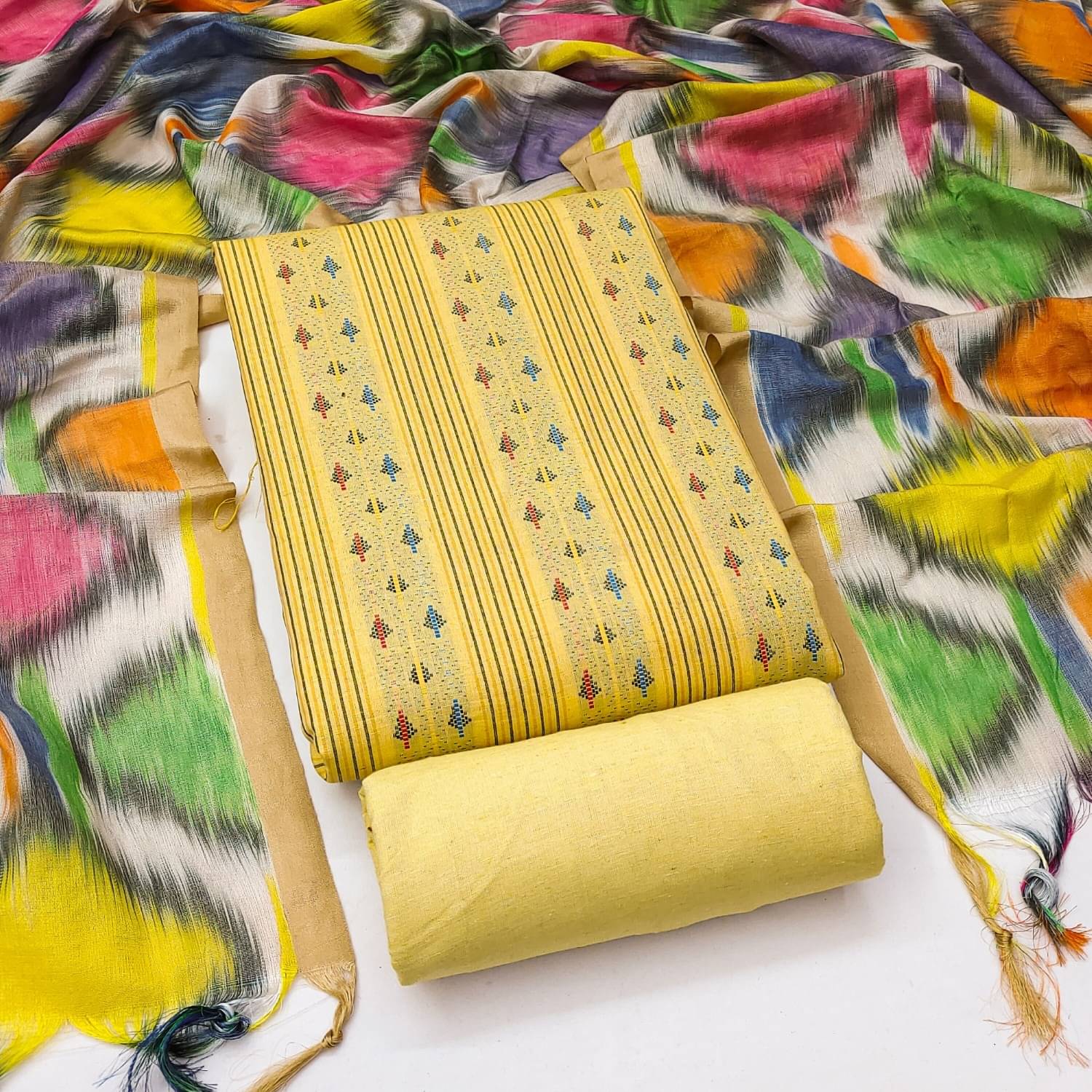     			PANZORA Women Cotton Blend Unstitched Dress Material ( Yellow )