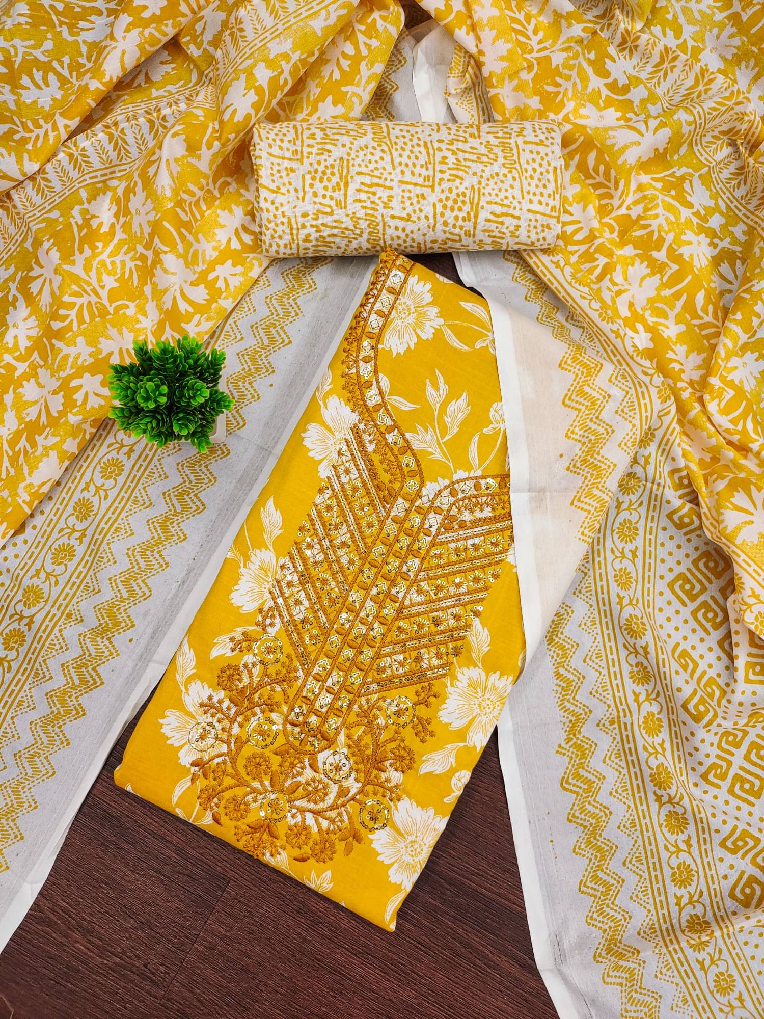 PANZORA Women Cotton Blend Unstitched Dress Material ( Yellow ) PANZORA Women Cotton Blend Unstitched Dress Material ( Yellow )