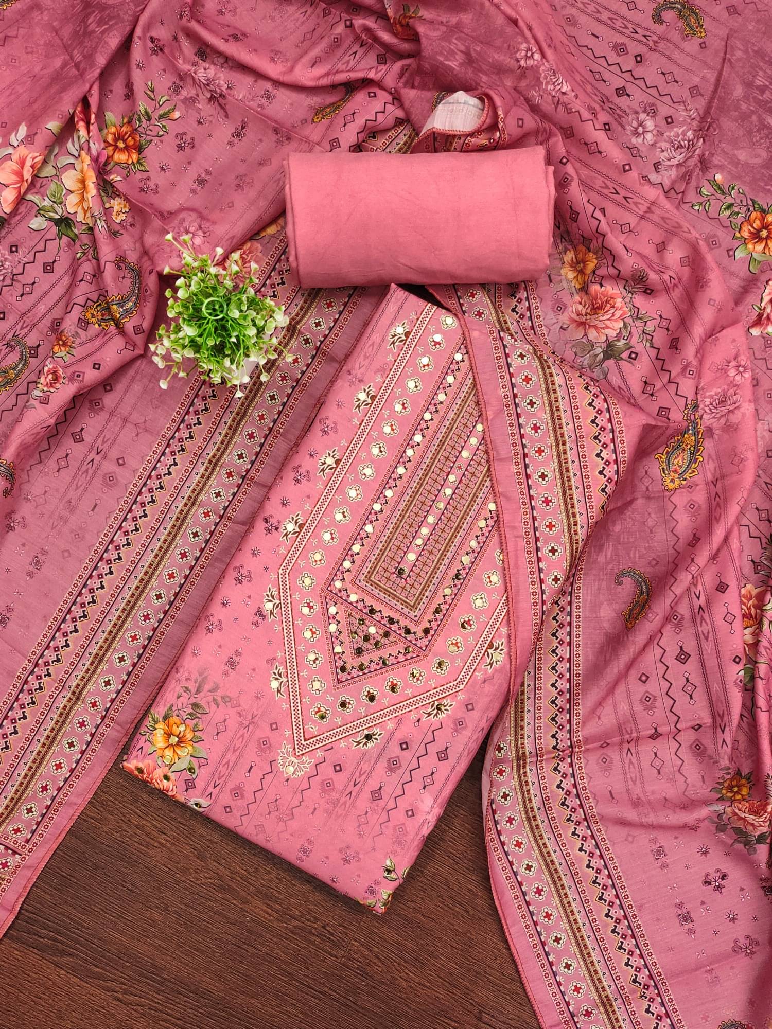 PANZORA Women Cotton Blend Unstitched Dress Material ( Pink ) PANZORA Women Cotton Blend Unstitched Dress Material ( Pink )