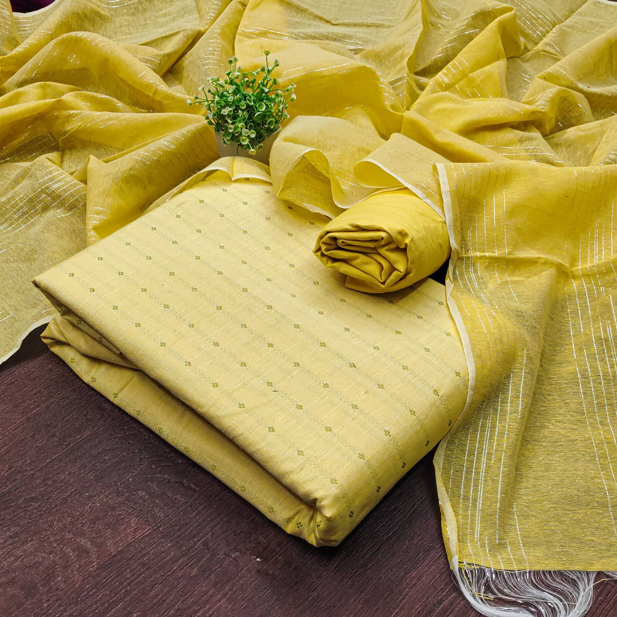     			PANZORA Women Cotton Blend Unstitched Dress Material ( Yellow )