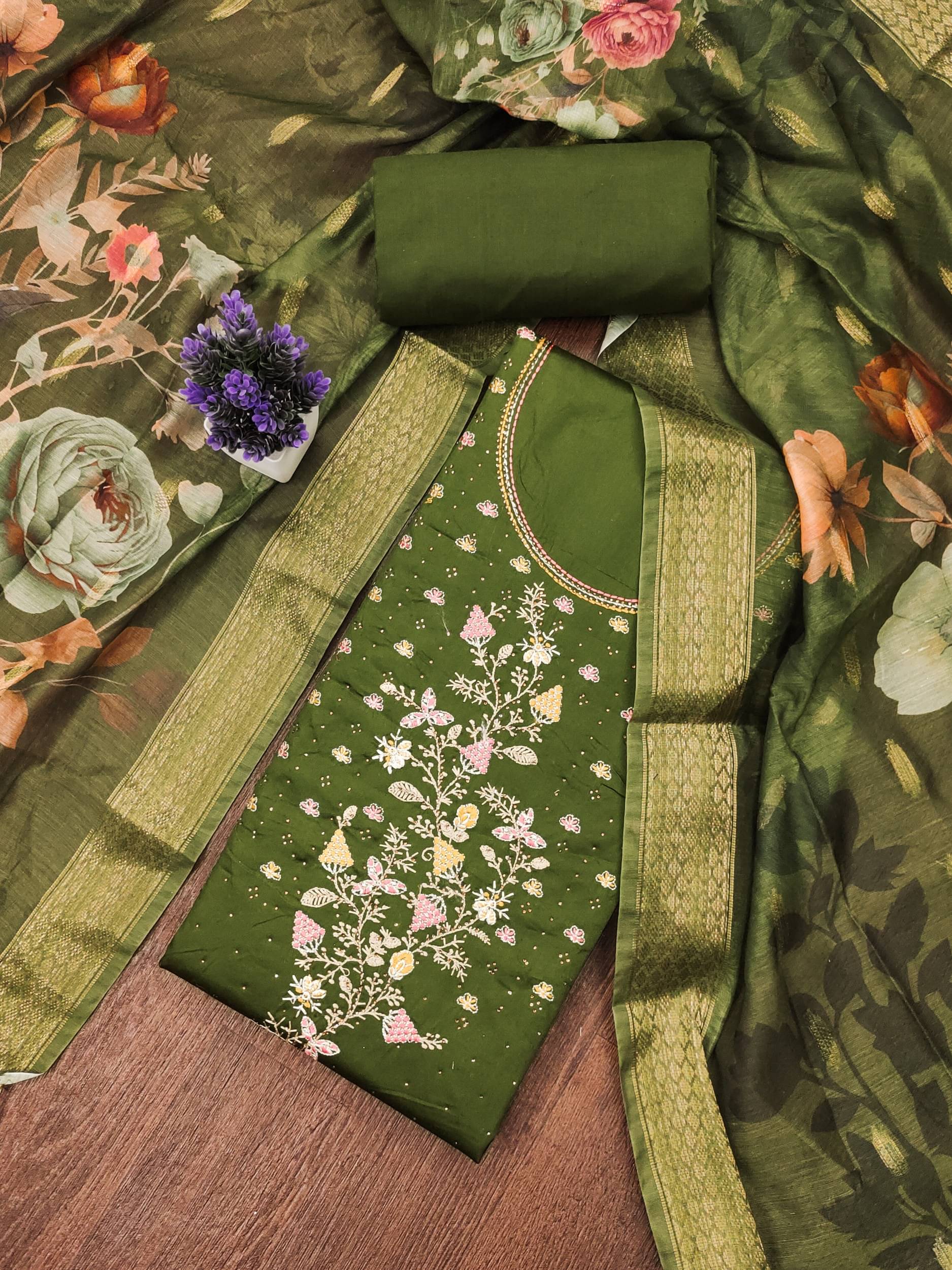 PANZORA Women Cotton Blend Unstitched Dress Material ( Green ) PANZORA Women Cotton Blend Unstitched Dress Material ( Green )