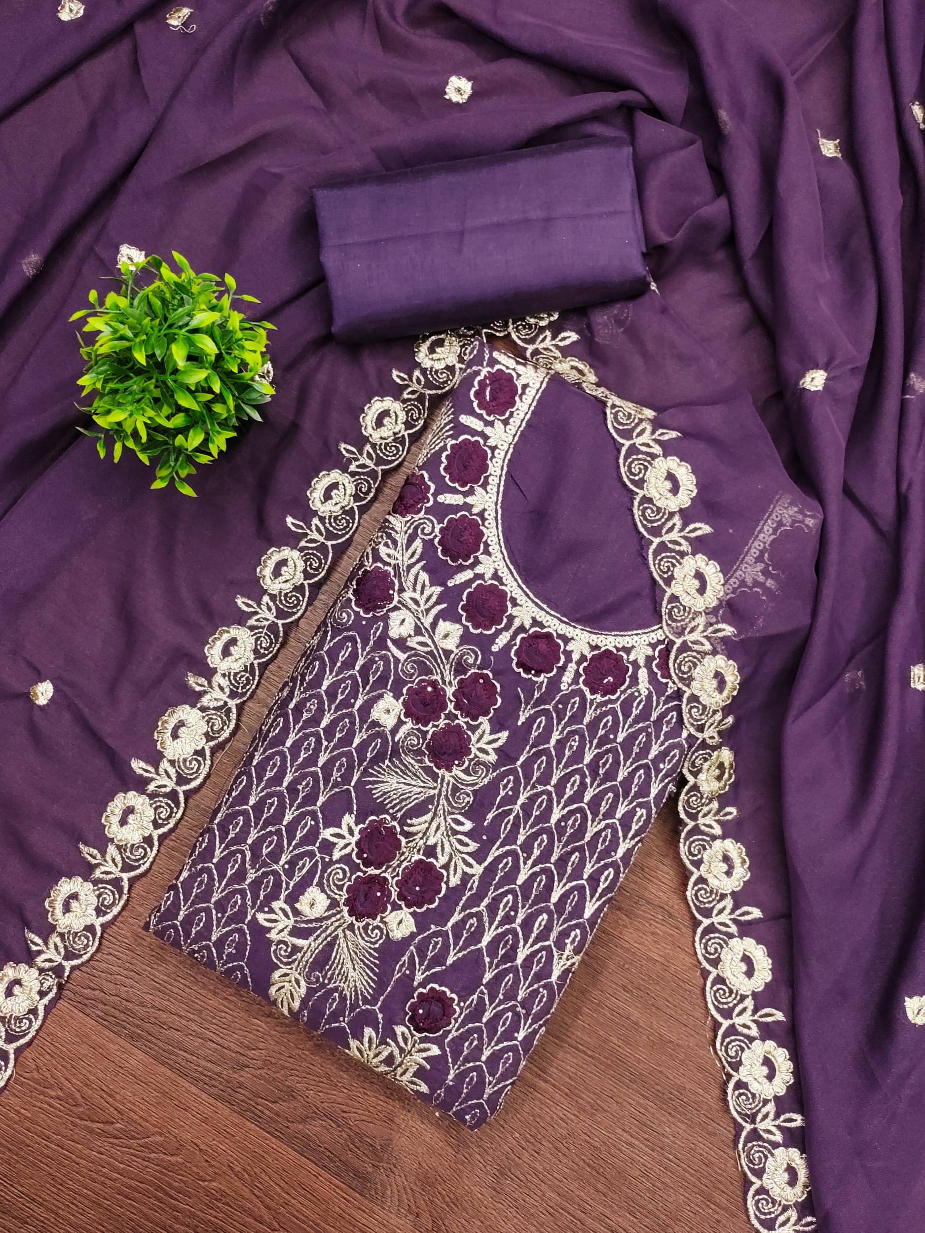     			PANZORA Women Georgette Unstitched Dress Material ( Purple )