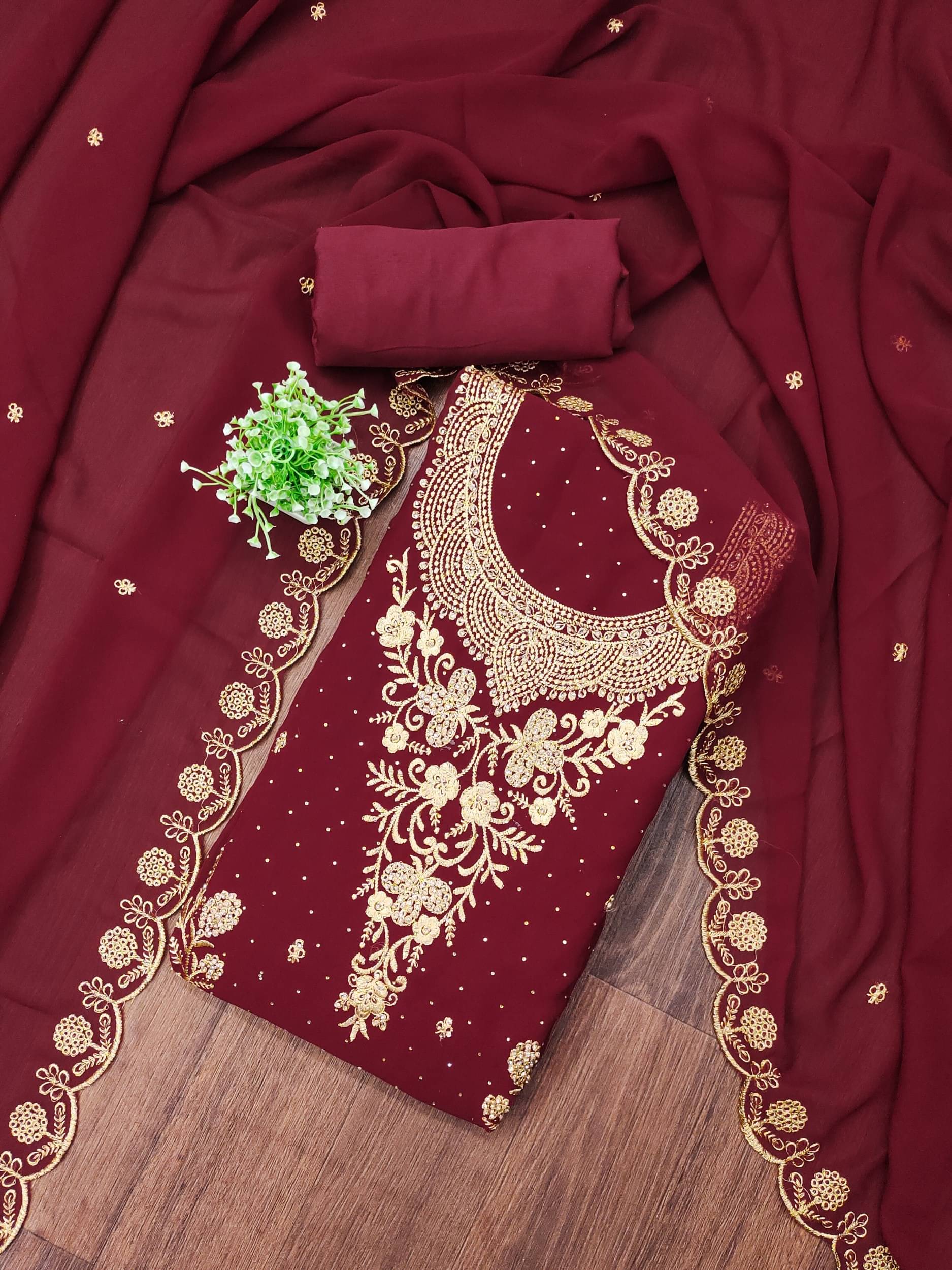     			PANZORA Women Georgette Unstitched Dress Material ( Maroon )