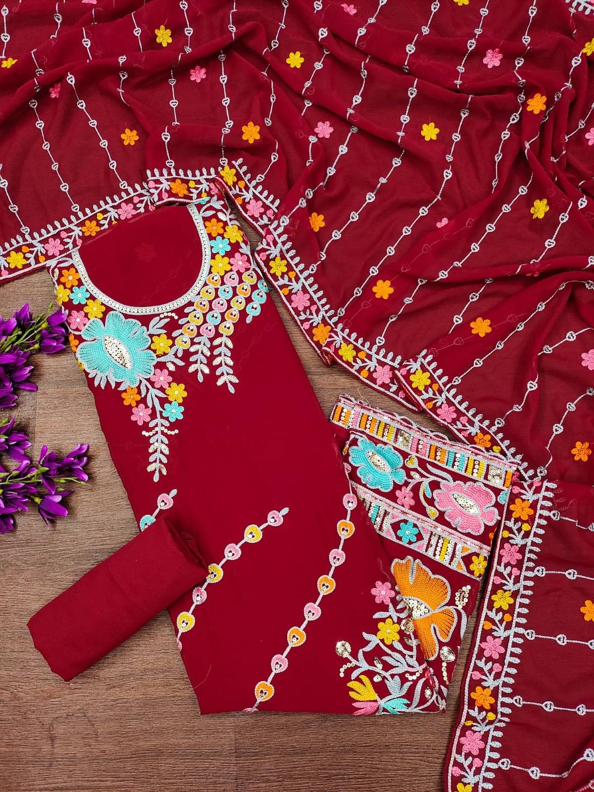     			PANZORA Women Georgette Unstitched Dress Material ( Red )