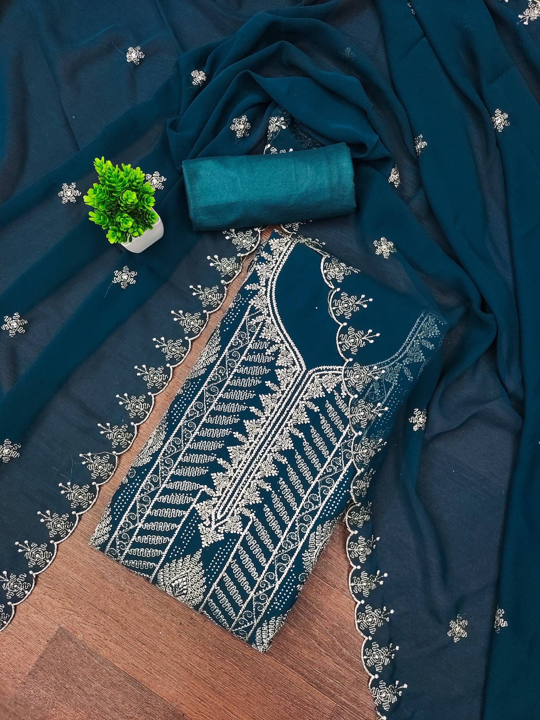     			PANZORA Women Georgette Unstitched Dress Material ( Teal )