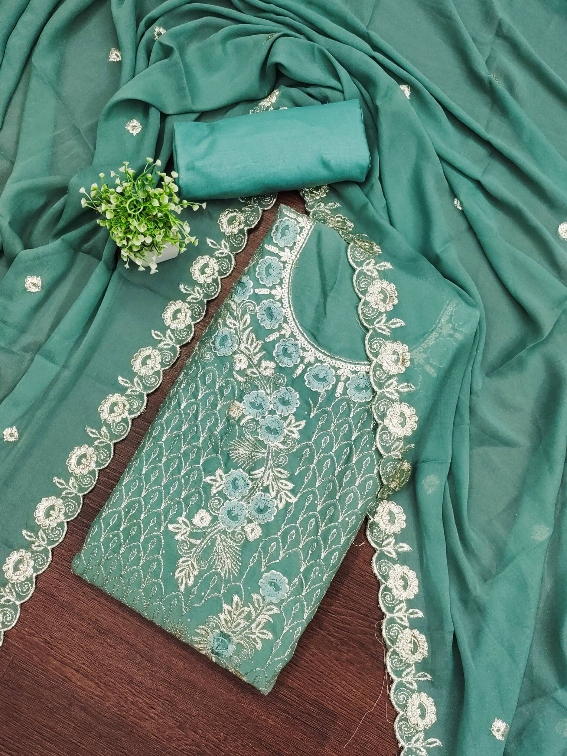     			PANZORA Women Georgette Unstitched Dress Material ( Teal )