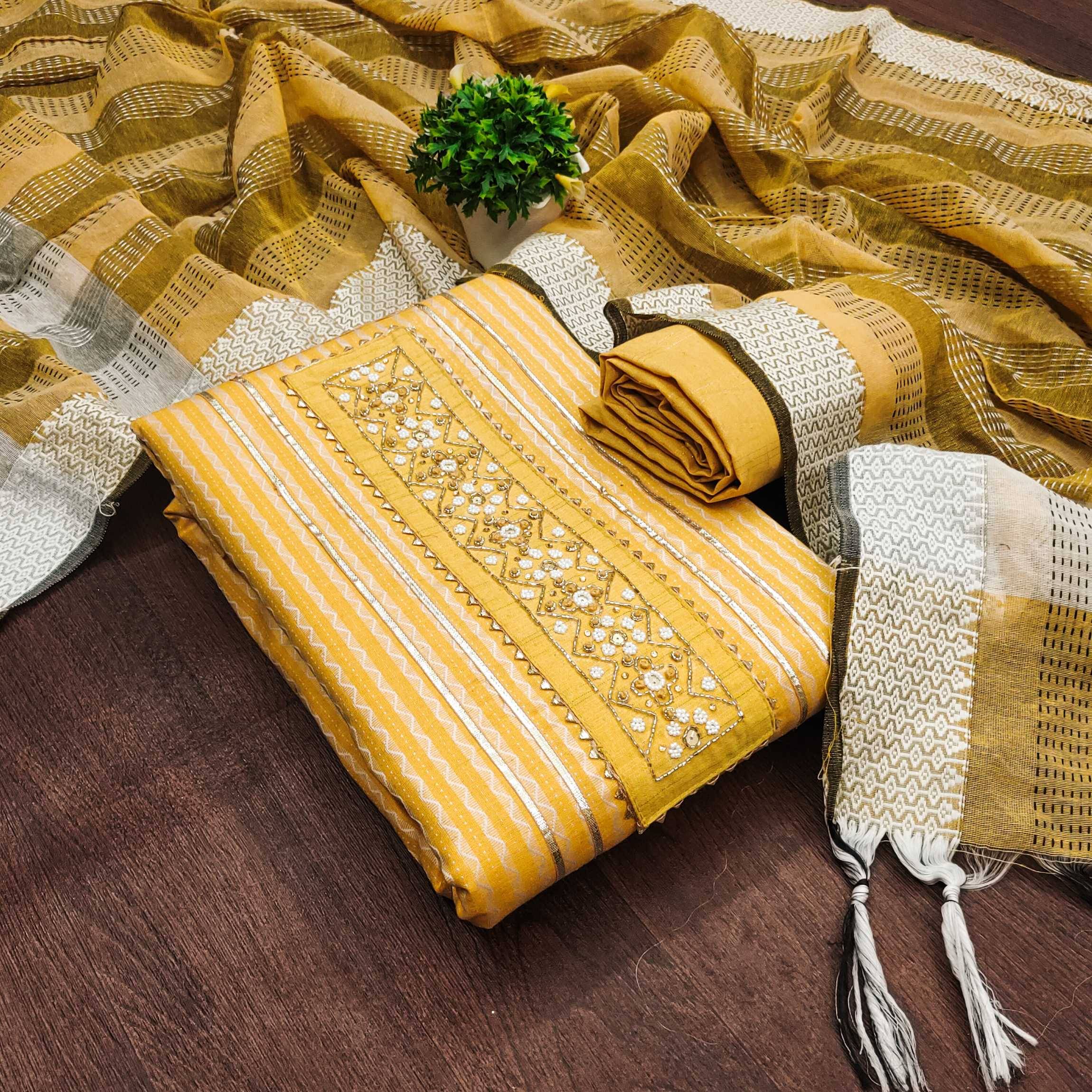     			PANZORA Women Jacquard Unstitched Dress Material ( Yellow )