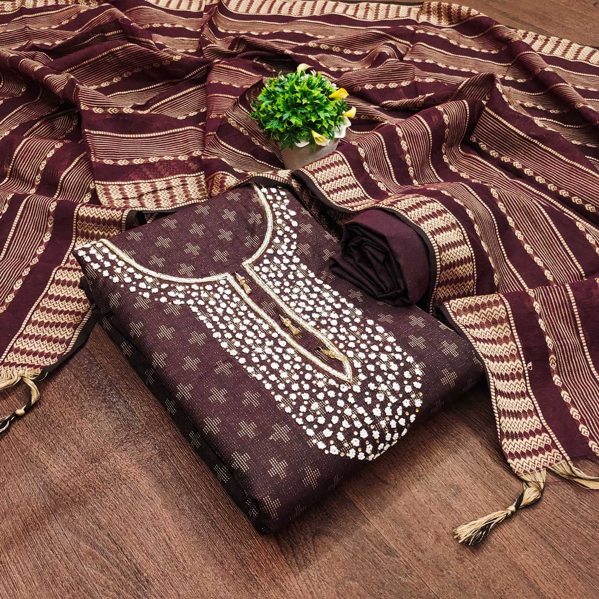     			PANZORA Women Jacquard Unstitched Dress Material ( Maroon )