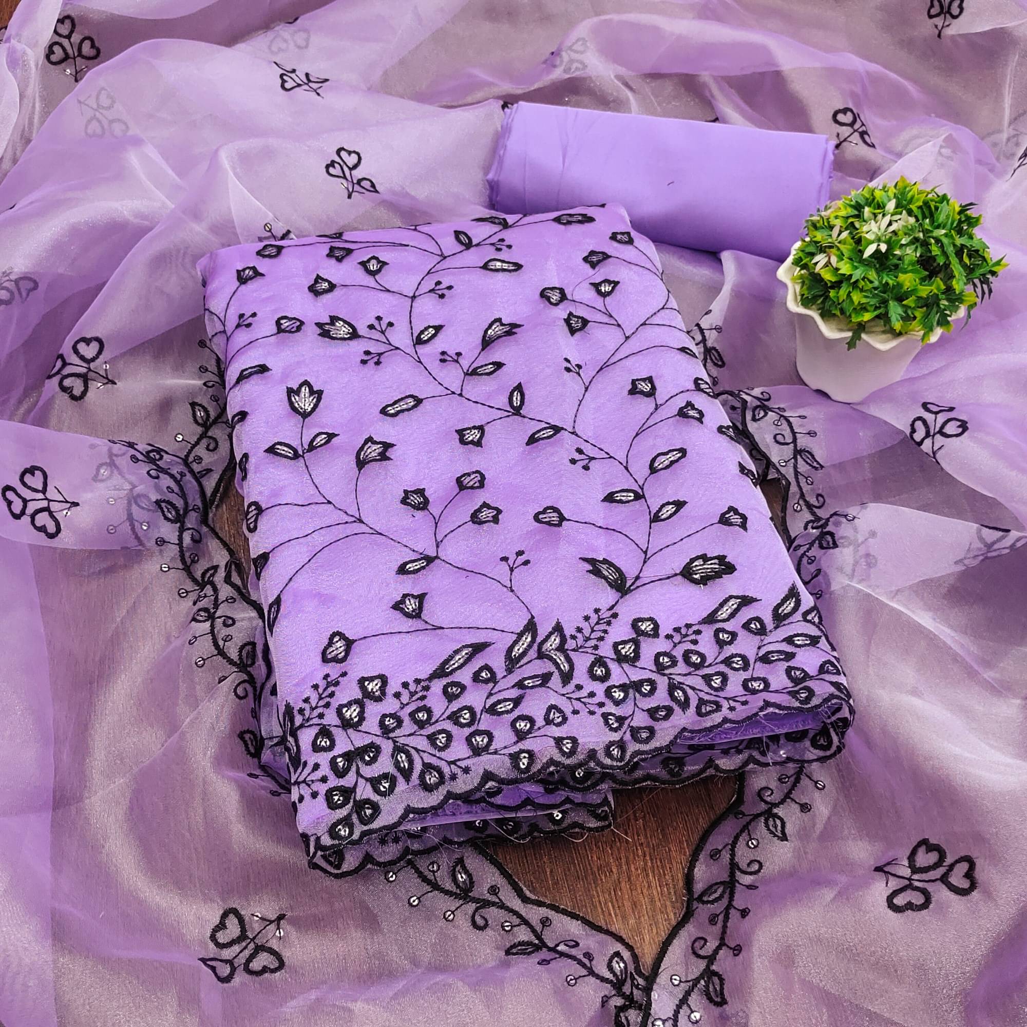     			PANZORA Women Organza Unstitched Dress Material ( Lavender )