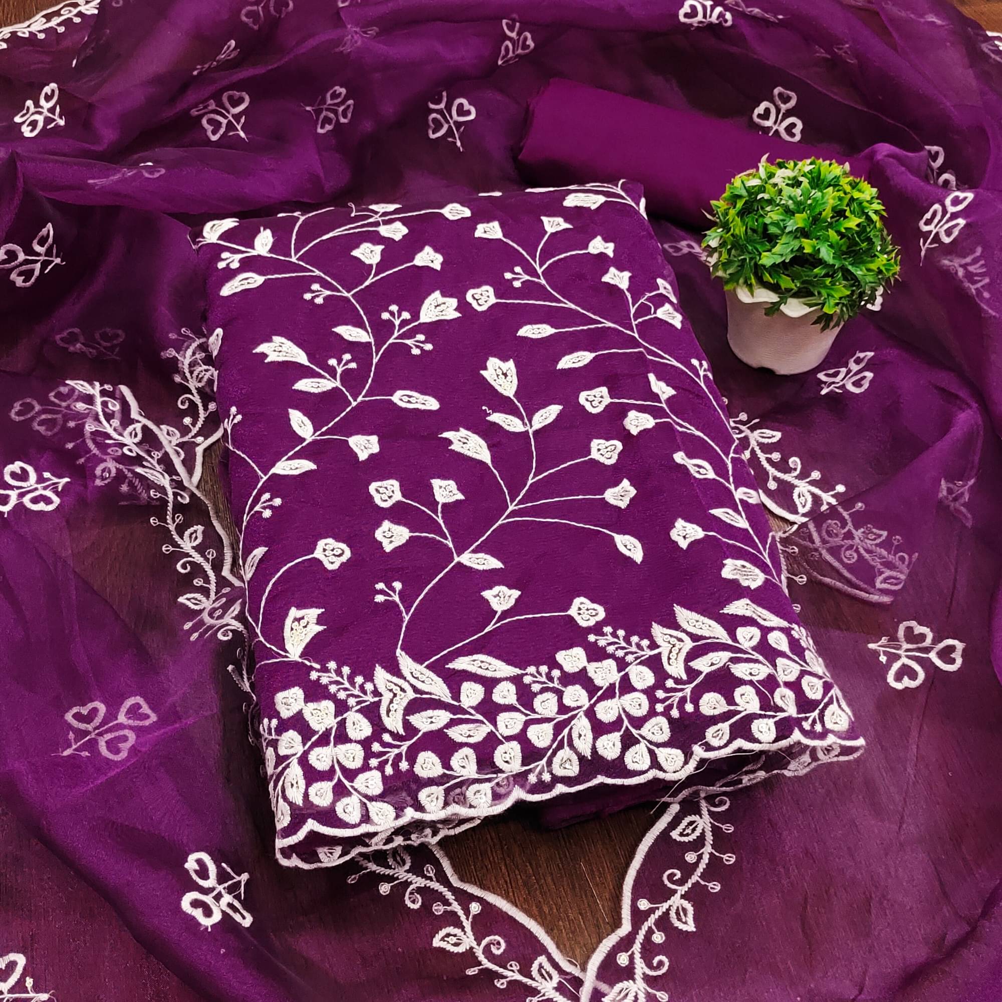     			PANZORA Women Organza Unstitched Dress Material ( Purple )