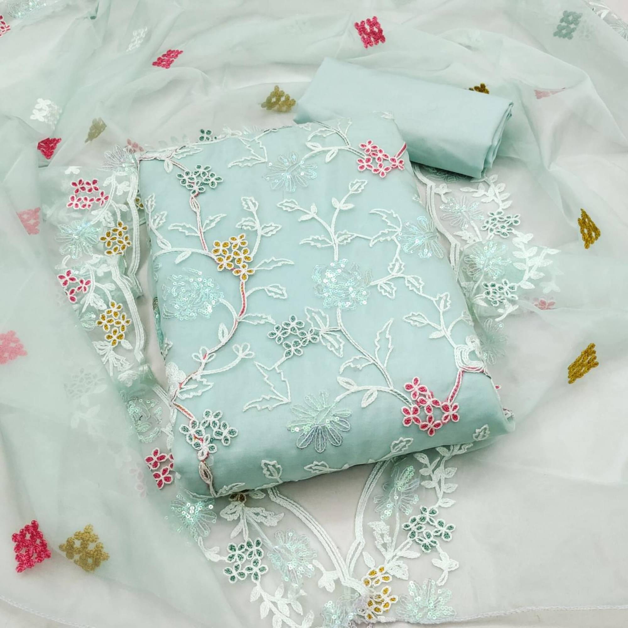 PANZORA Women Organza Unstitched Dress Material ( Sea Green ) PANZORA Women Organza Unstitched Dress Material ( Sea Green )