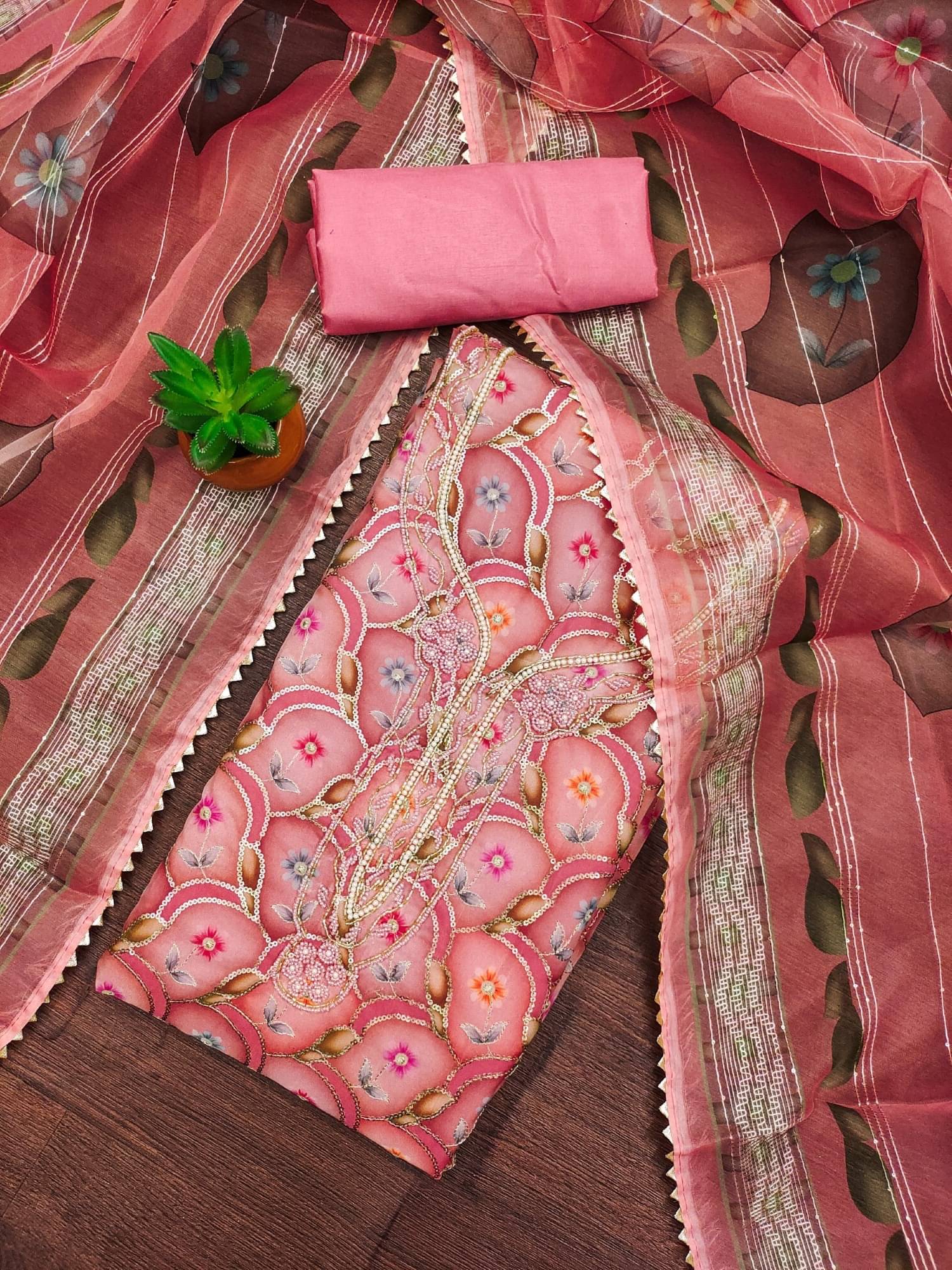 PANZORA Women Organza Unstitched Dress Material ( Pink ) PANZORA Women Organza Unstitched Dress Material ( Pink )