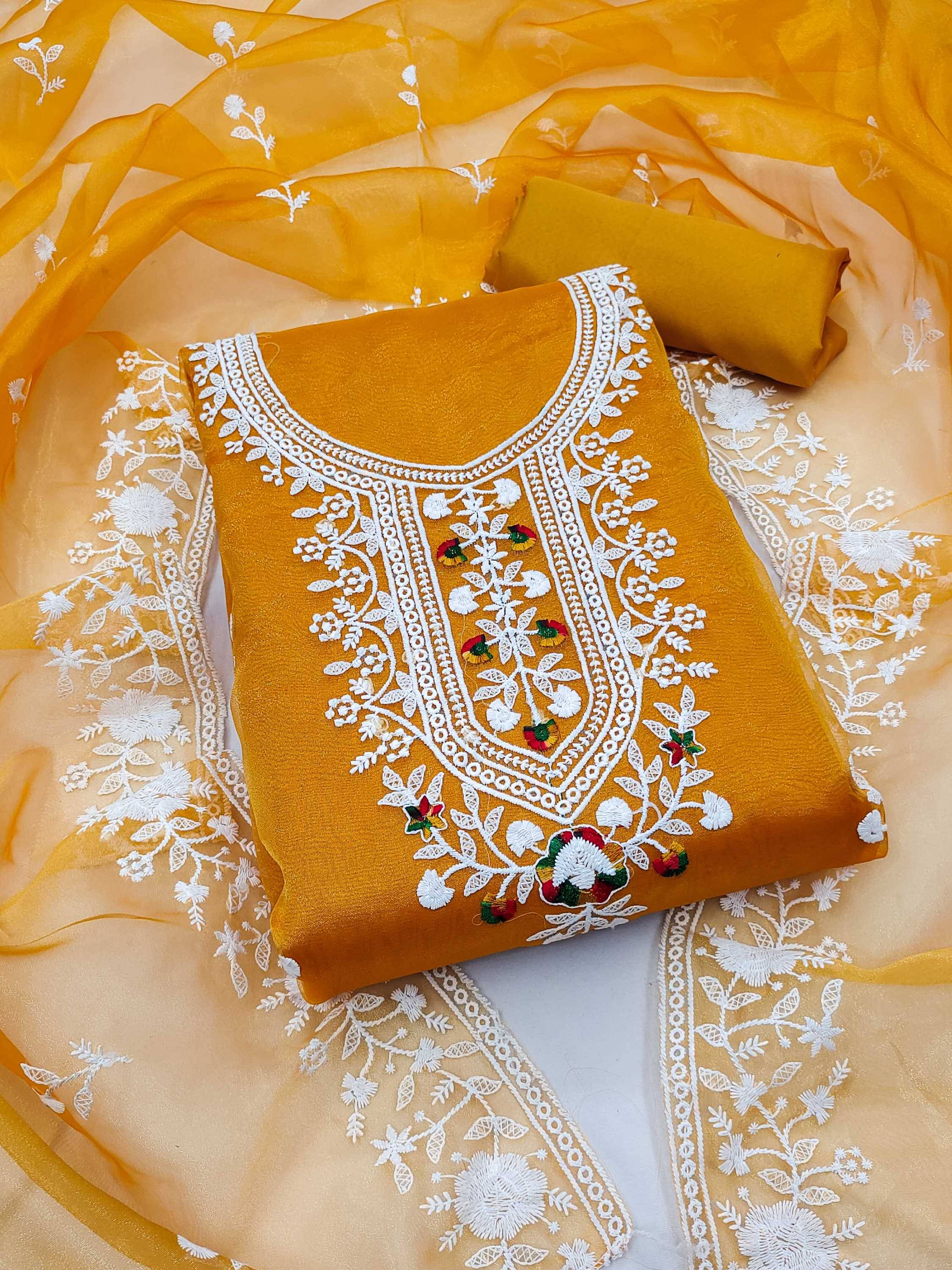 PANZORA Women Organza Unstitched Dress Material ( Yellow ) PANZORA Women Organza Unstitched Dress Material ( Yellow )