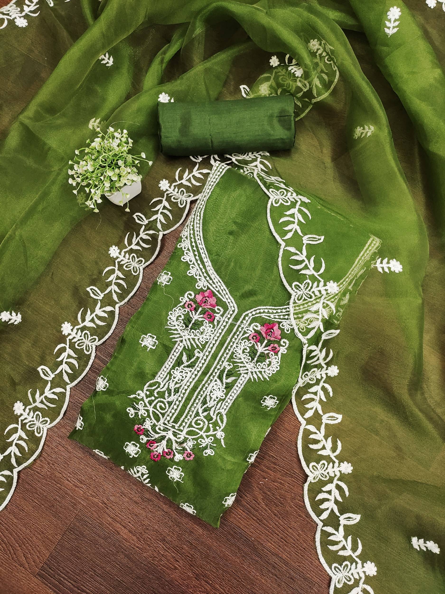     			PANZORA Women Organza Unstitched Dress Material ( Green )