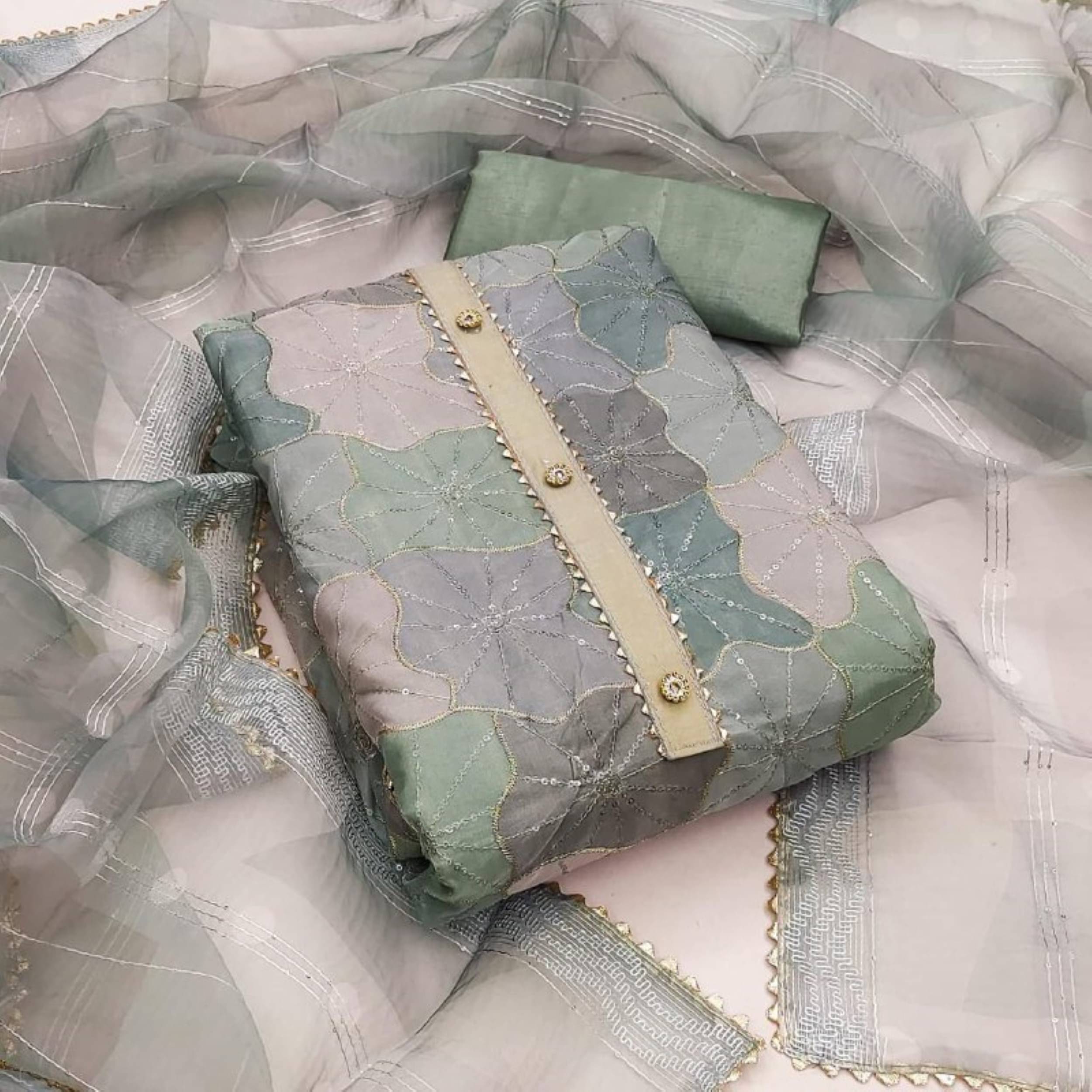     			PANZORA Women Organza Unstitched Dress Material ( Green )