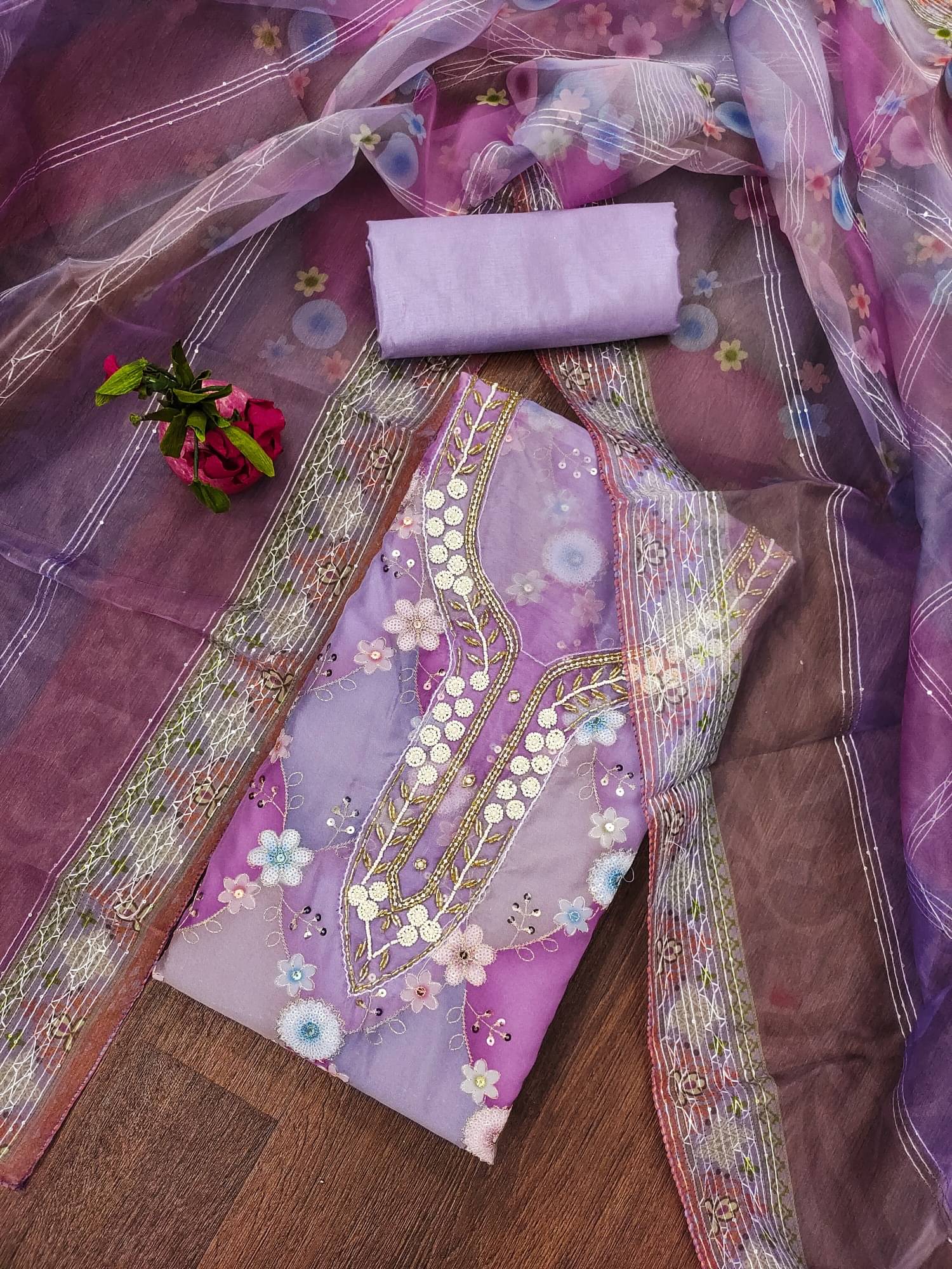     			PANZORA Women Organza Unstitched Dress Material ( Purple )