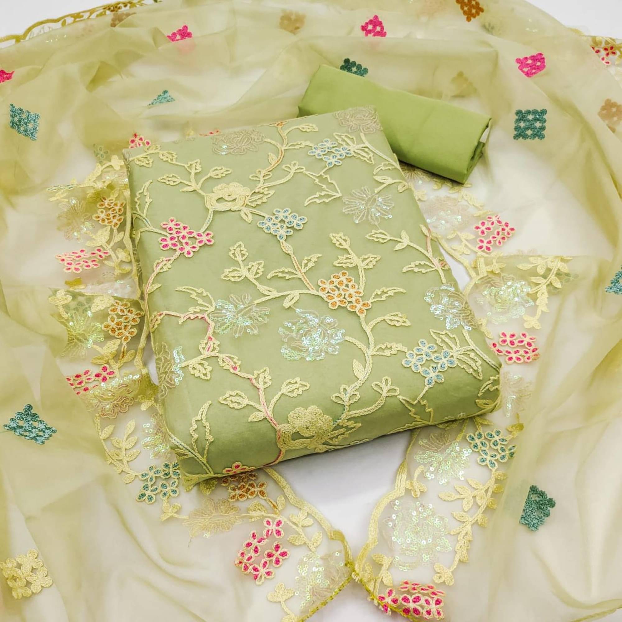 PANZORA Women Organza Unstitched Dress Material ( Green ) PANZORA Women Organza Unstitched Dress Material ( Green )