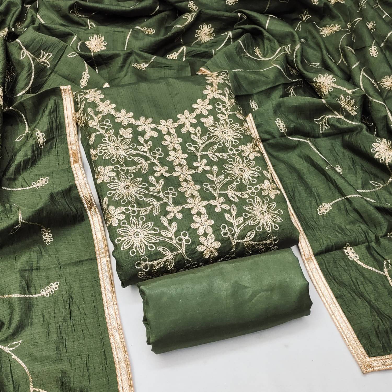 PANZORA Women Silk Blend Unstitched Dress Material ( Green ) PANZORA Women Silk Blend Unstitched Dress Material ( Green )