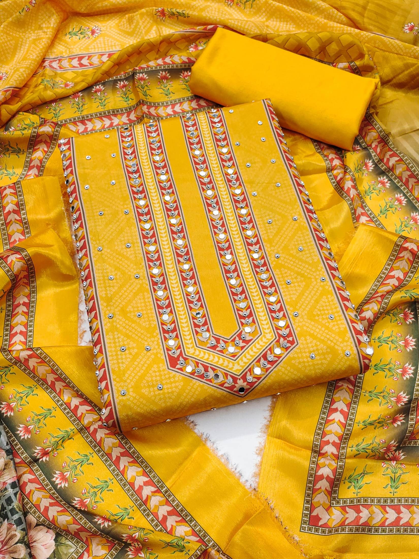     			PANZORA Women Silk Blend Unstitched Dress Material ( Mustard )