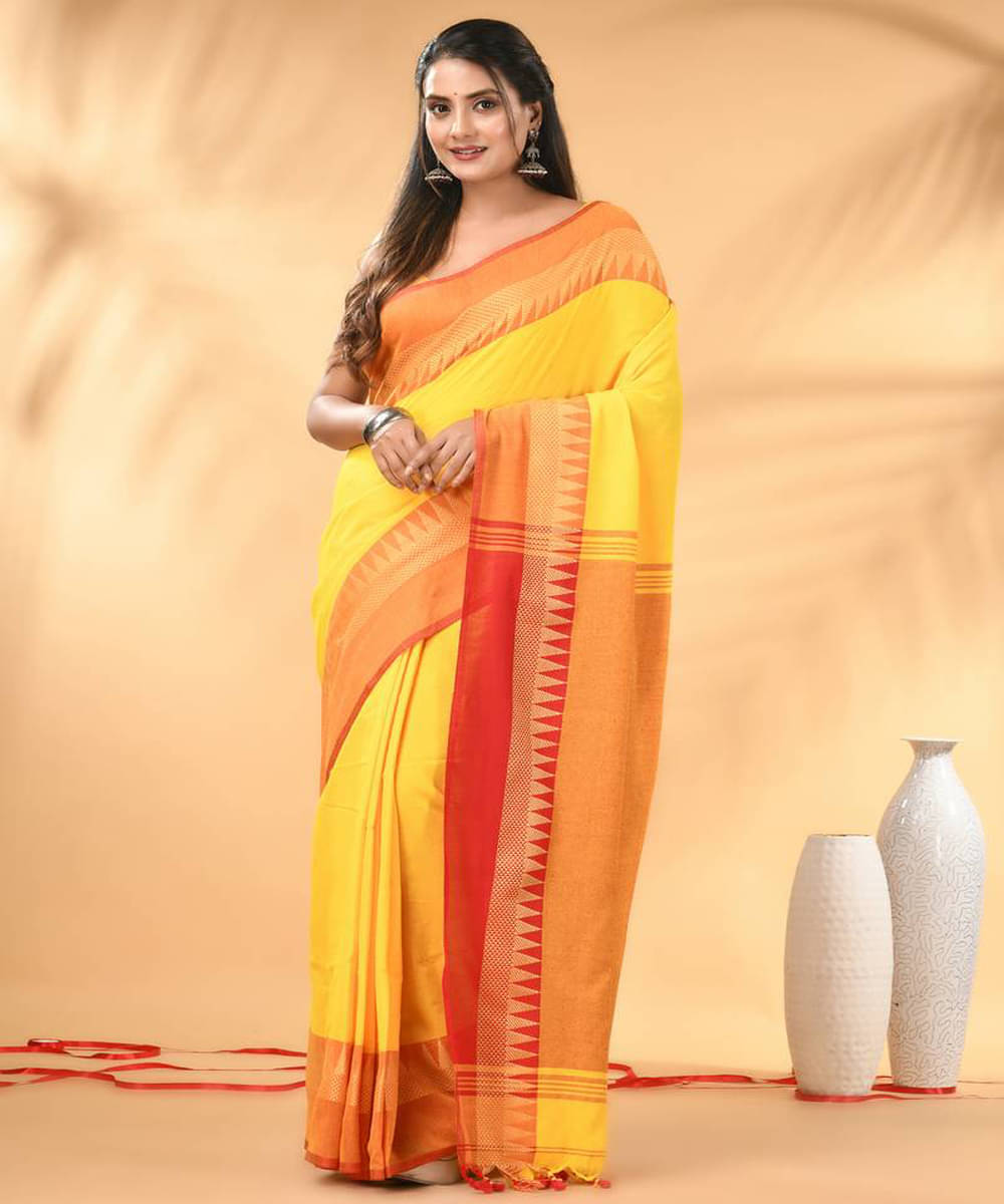     			PIYARI FASHION Cotton Self Design Regular Saree With Unstitched Blouse Piece ( Yellow )