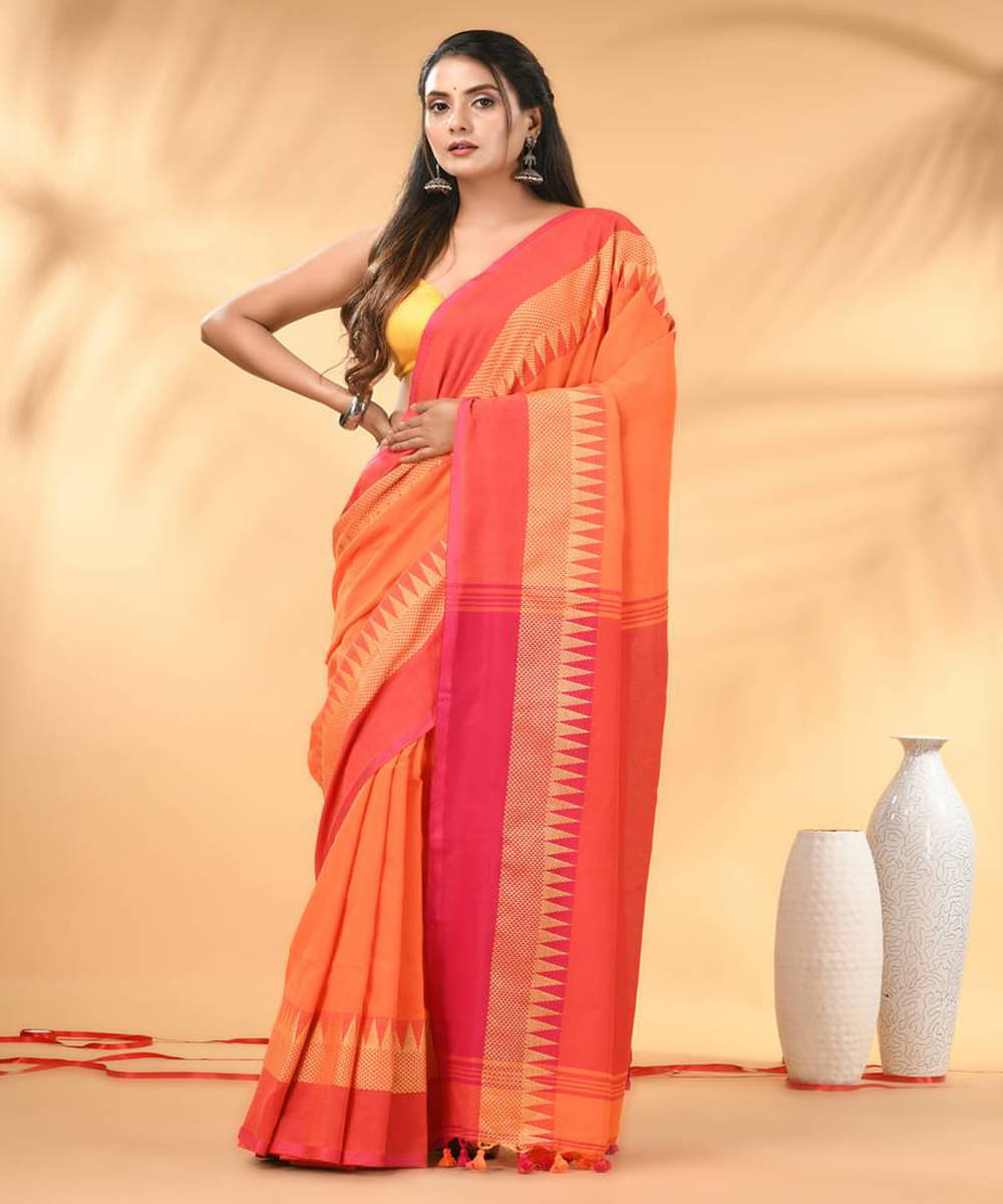 PIYARI FASHION Cotton Self Design Regular Saree With Unstitched Blouse Piece ( Orange ) PIYARI FASHION Cotton Self Design Regular Saree With Unstitched Blouse Piece ( Orange )