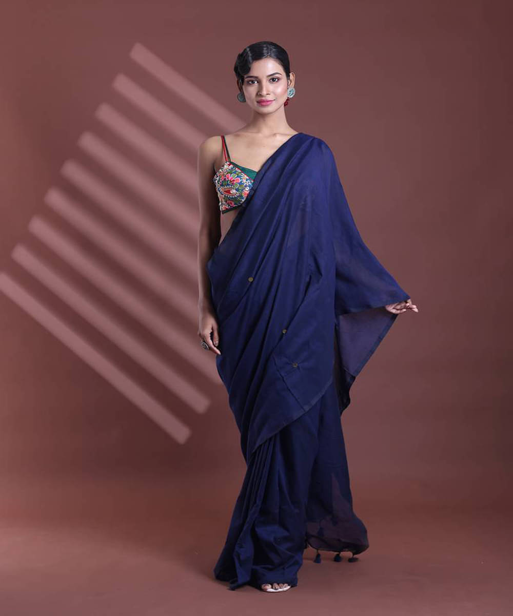 PIYARI FASHION Cotton Woven Design Regular Saree With Unstitched Blouse Piece ( Navy Blue ) PIYARI FASHION Cotton Woven Design Regular Saree With Unstitched Blouse Piece ( Navy Blue )