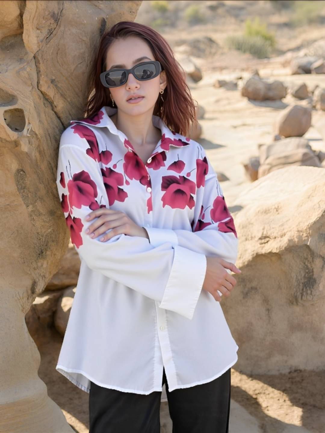 PLUS PARADISE Women Printed Cotton Shirt ( Pink )     			PLUS PARADISE Women Printed Cotton Shirt ( Pink )