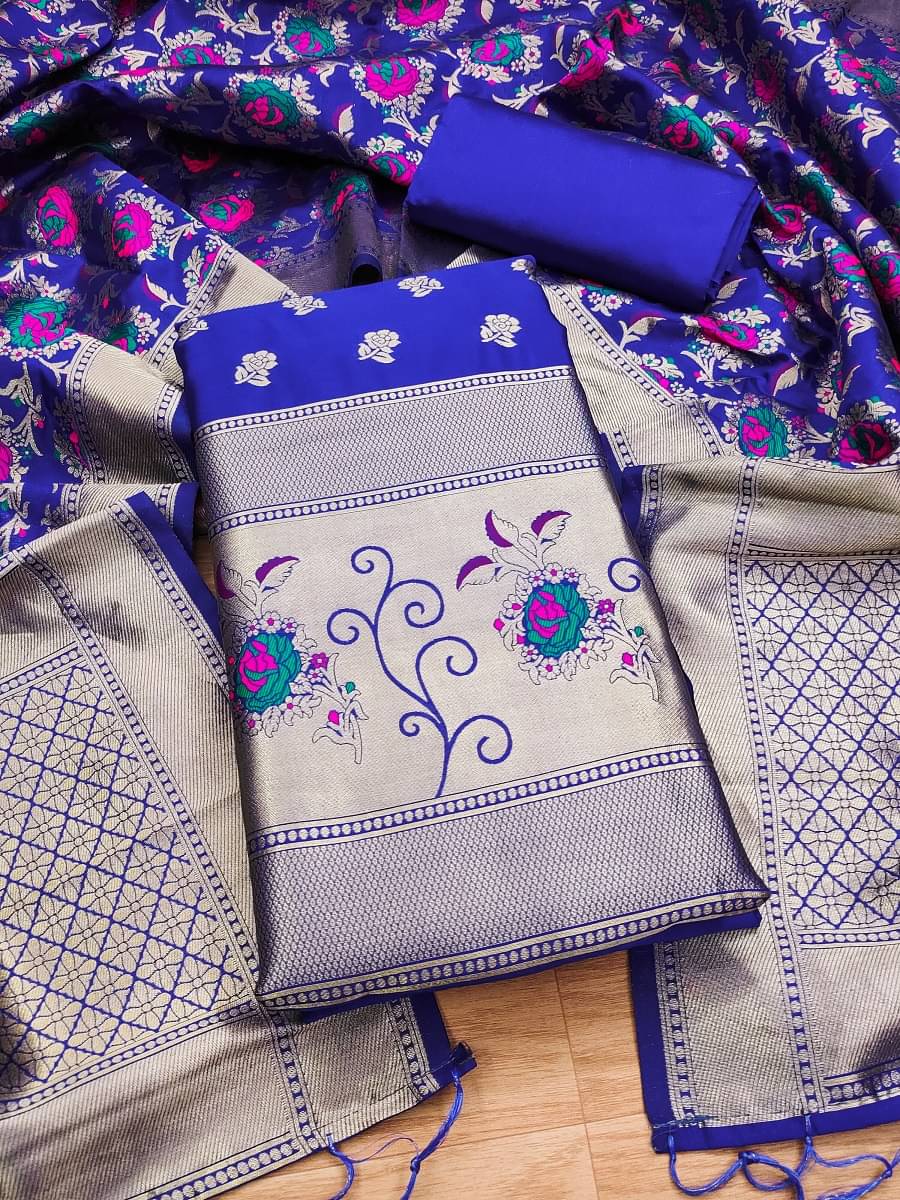    			Panbai sarees Women Banarasi Unstitched Dress Material ( Blue )