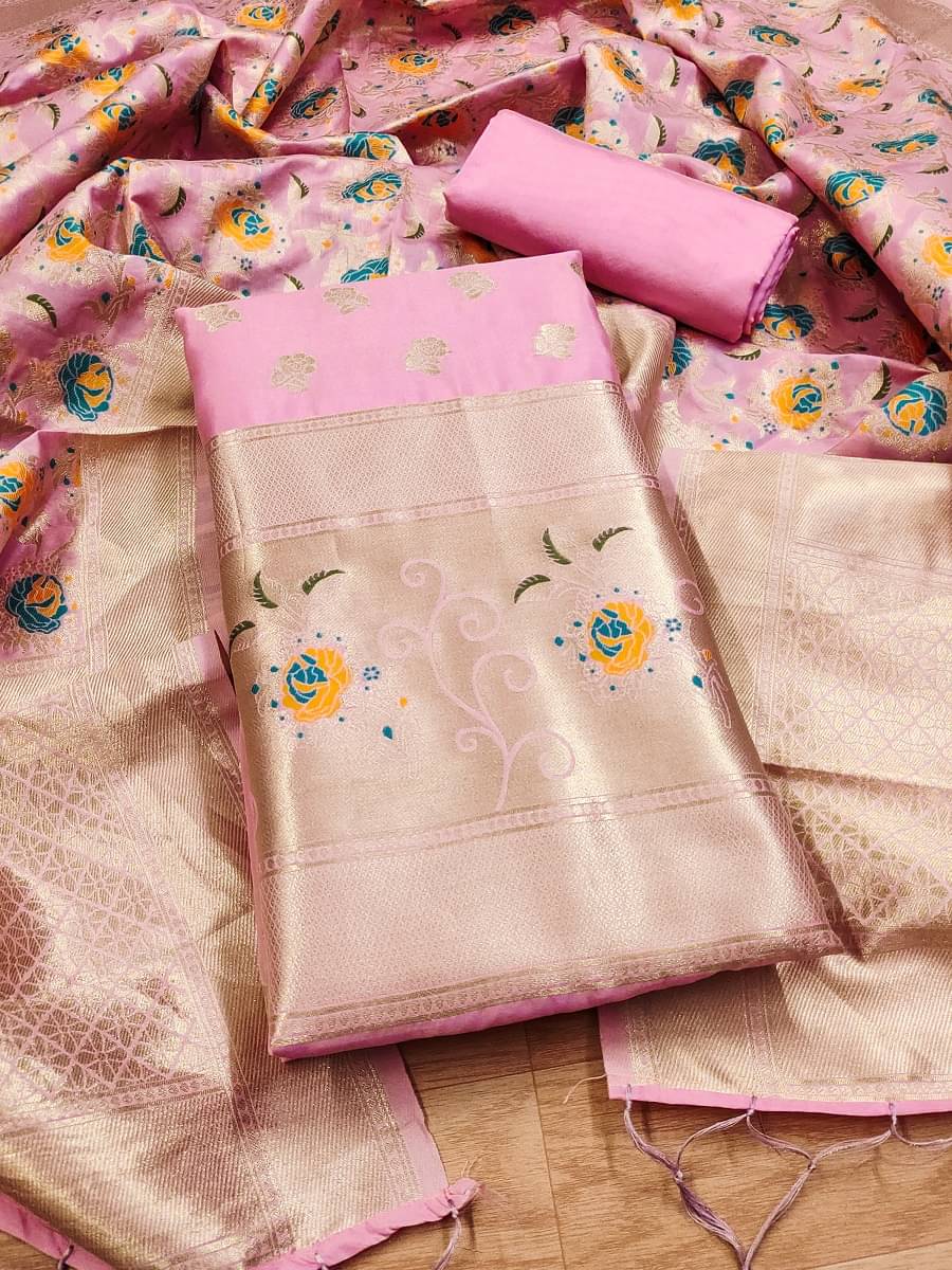 Panbai sarees Women Banarasi Unstitched Dress Material ( Pink ) Panbai sarees Women Banarasi Unstitched Dress Material ( Pink )