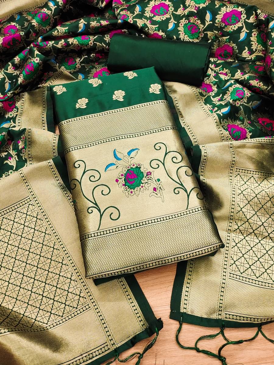 Panbai sarees Women Banarasi Unstitched Dress Material ( Green ) Panbai sarees Women Banarasi Unstitched Dress Material ( Green )
