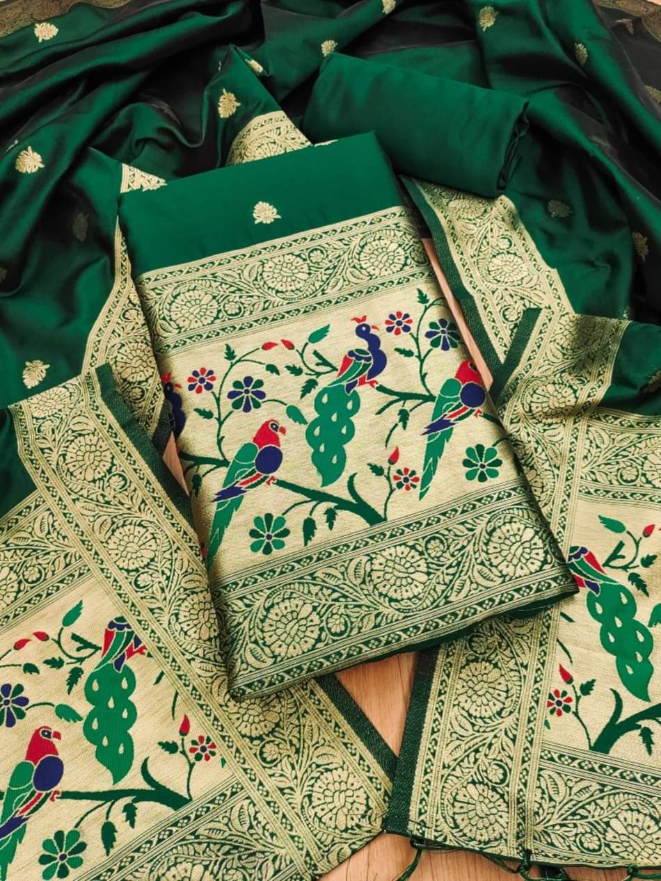 Panbai sarees Women Banarasi Unstitched Dress Material ( Green ) Panbai sarees Women Banarasi Unstitched Dress Material ( Green )