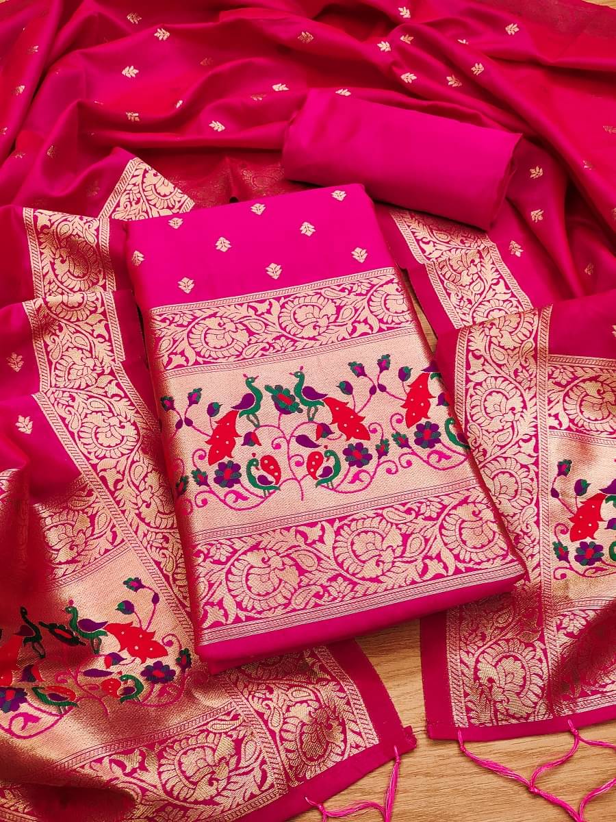 Panbai sarees Women Banarasi Unstitched Dress Material ( Magenta ) Panbai sarees Women Banarasi Unstitched Dress Material ( Magenta )