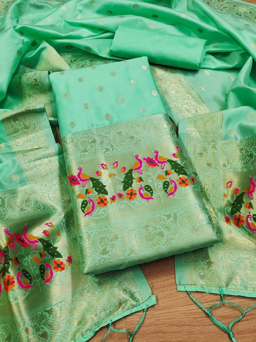 Panbai sarees Women Banarasi Unstitched Dress Material ( Green ) Panbai sarees Women Banarasi Unstitched Dress Material ( Green )