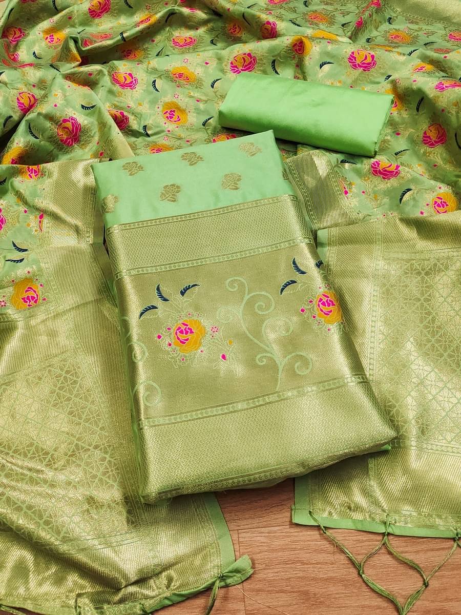     			Panbai sarees Women Banarasi Unstitched Dress Material ( Sea Green )