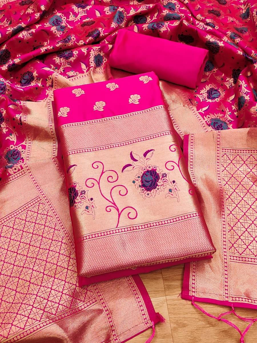     			Panbai sarees Women Banarasi Unstitched Dress Material ( Magenta )