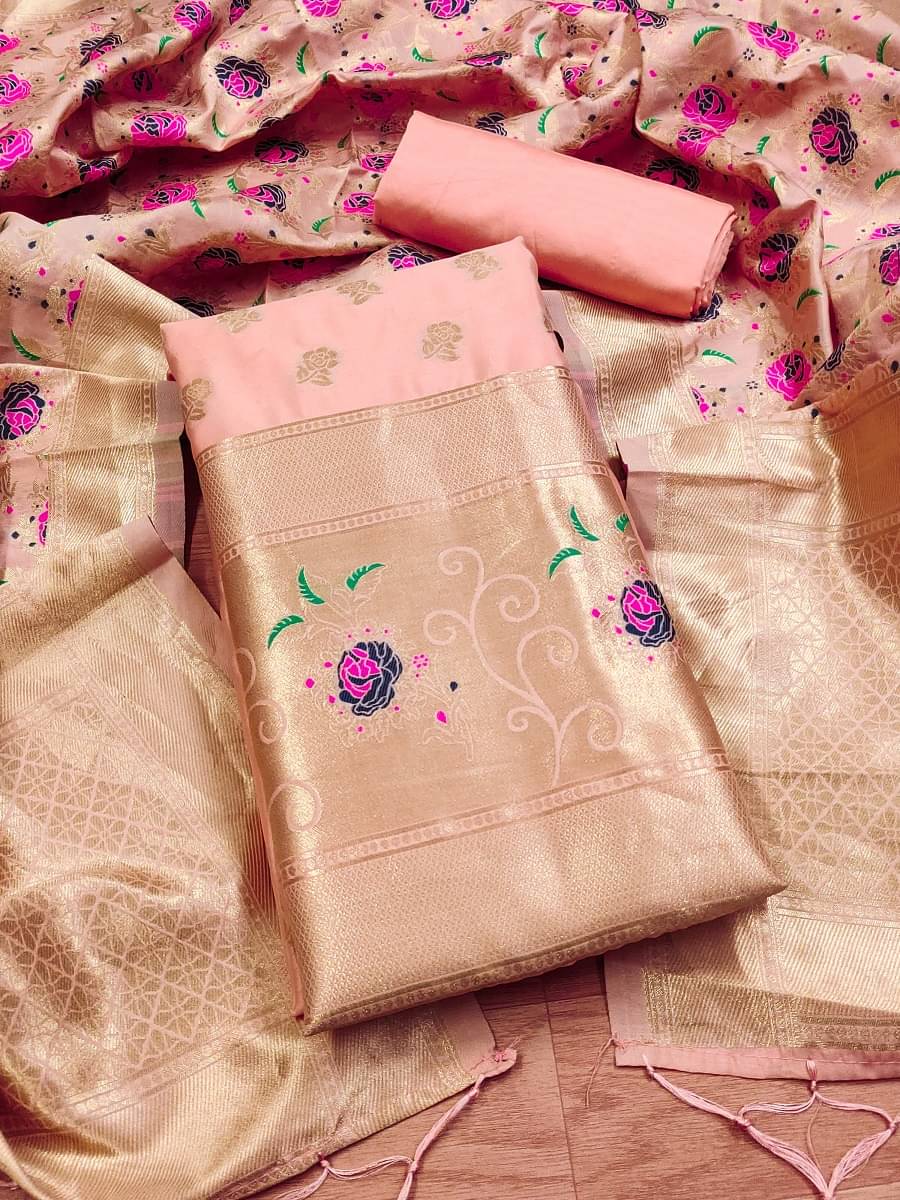    			Panbai sarees Women Banarasi Unstitched Dress Material ( Peach )