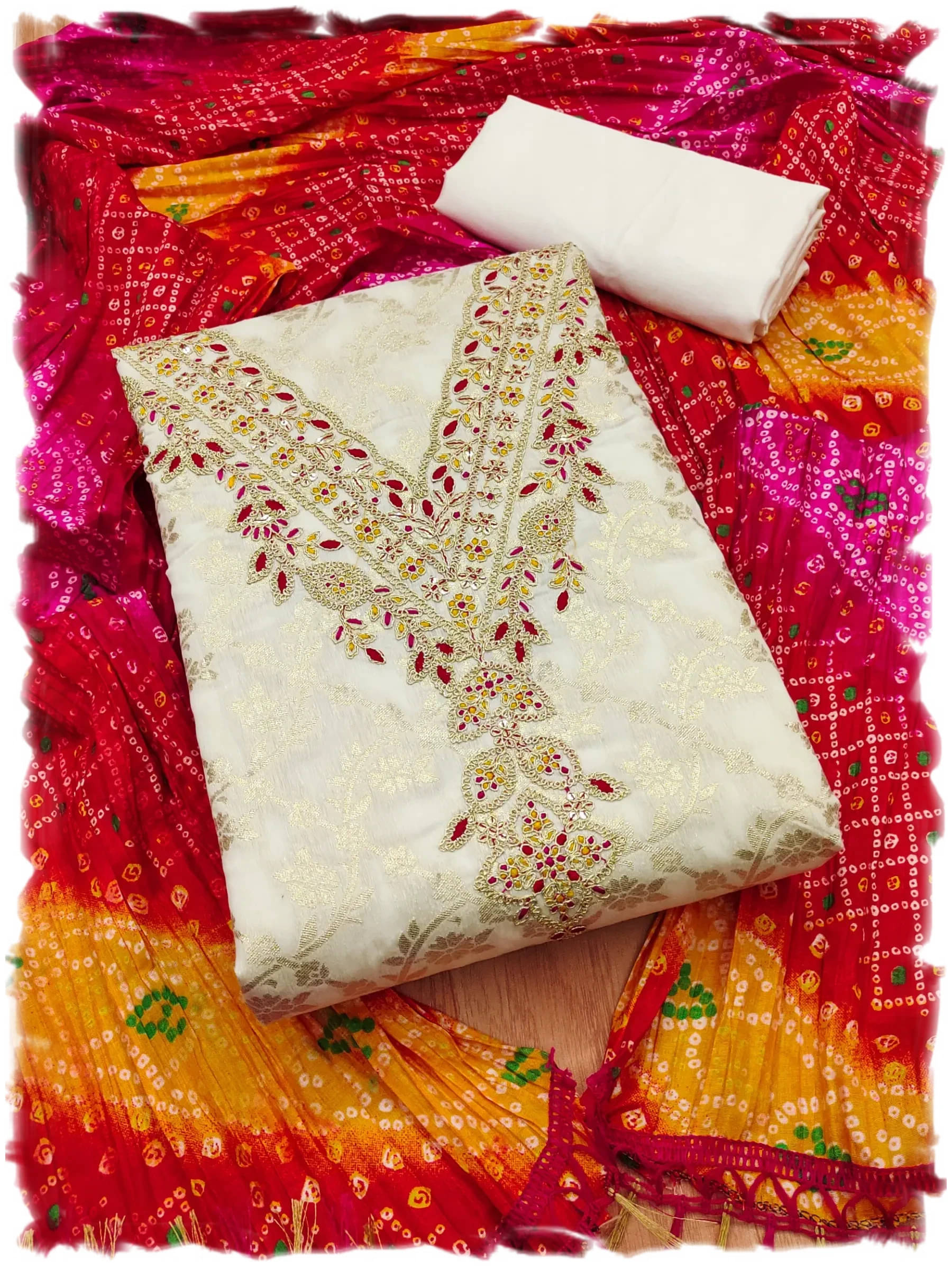 Panbai sarees Women Chanderi Unstitched Dress Material ( Off White )     			Panbai sarees Women Chanderi Unstitched Dress Material ( Off White )